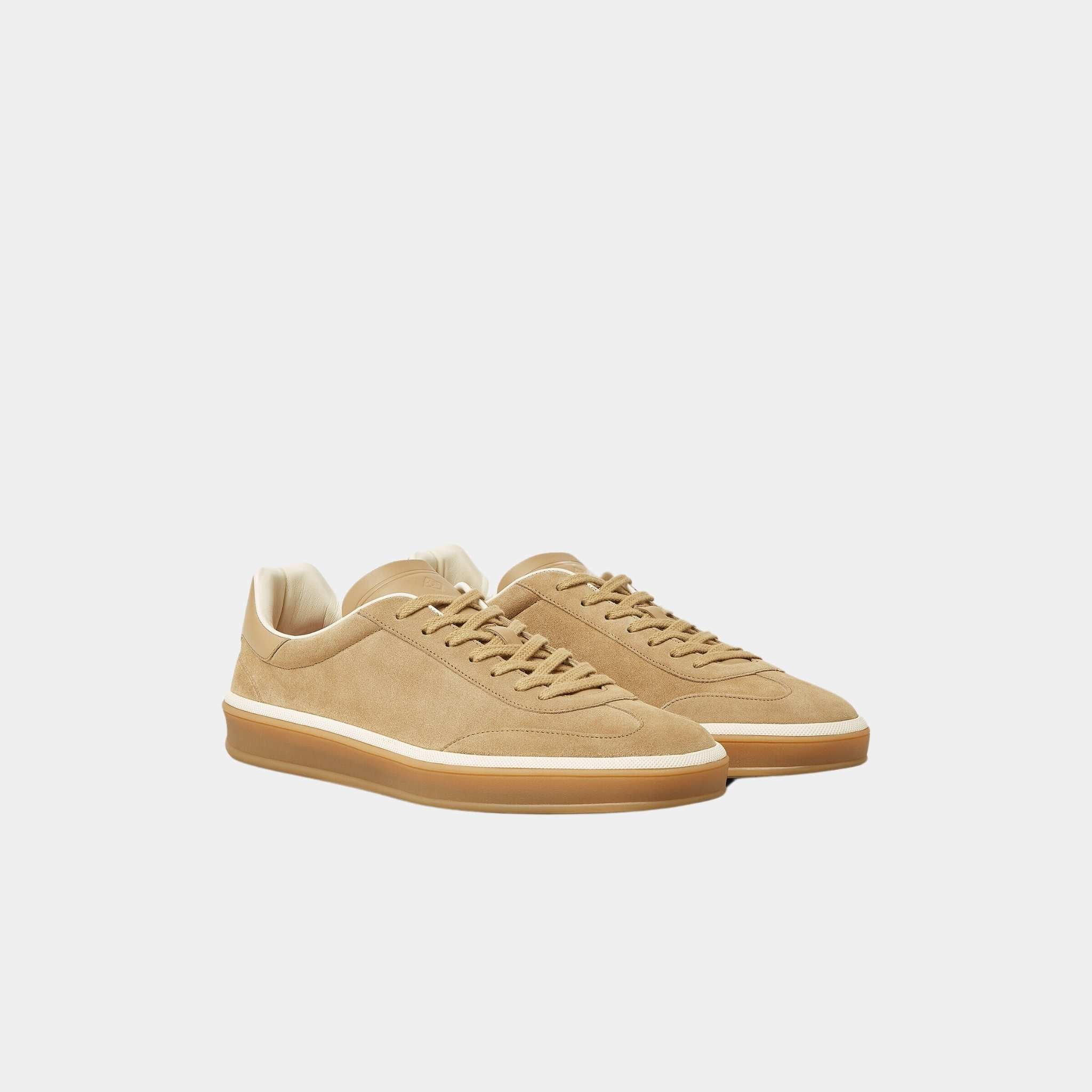 Loro Piana Tennis Walk Sneaker Men Suede Calf Split, Light Wood Smoke, Front
