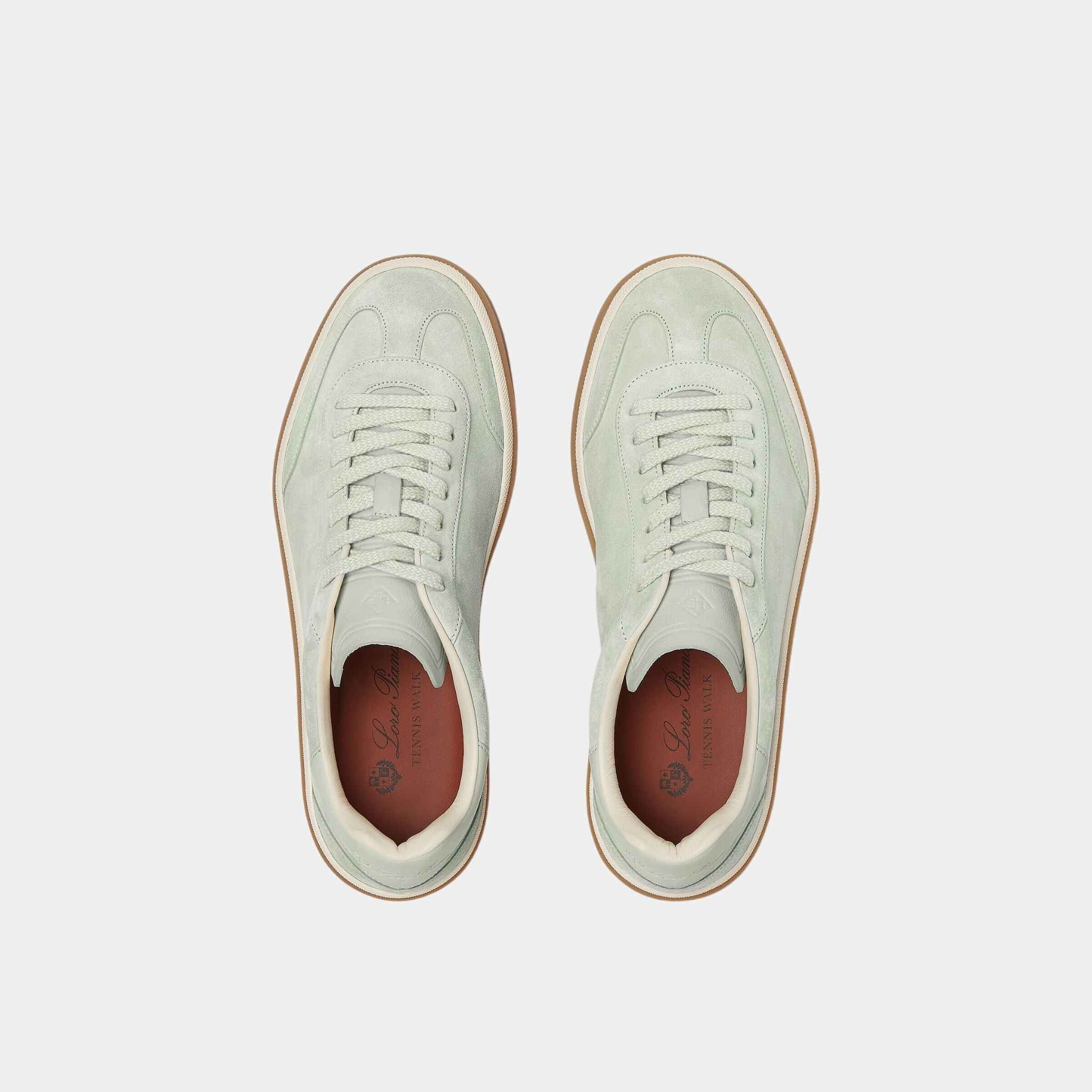Loro Piana Tennis Walk Sneaker Suede Calf Split, Popsicle Mint, Top
