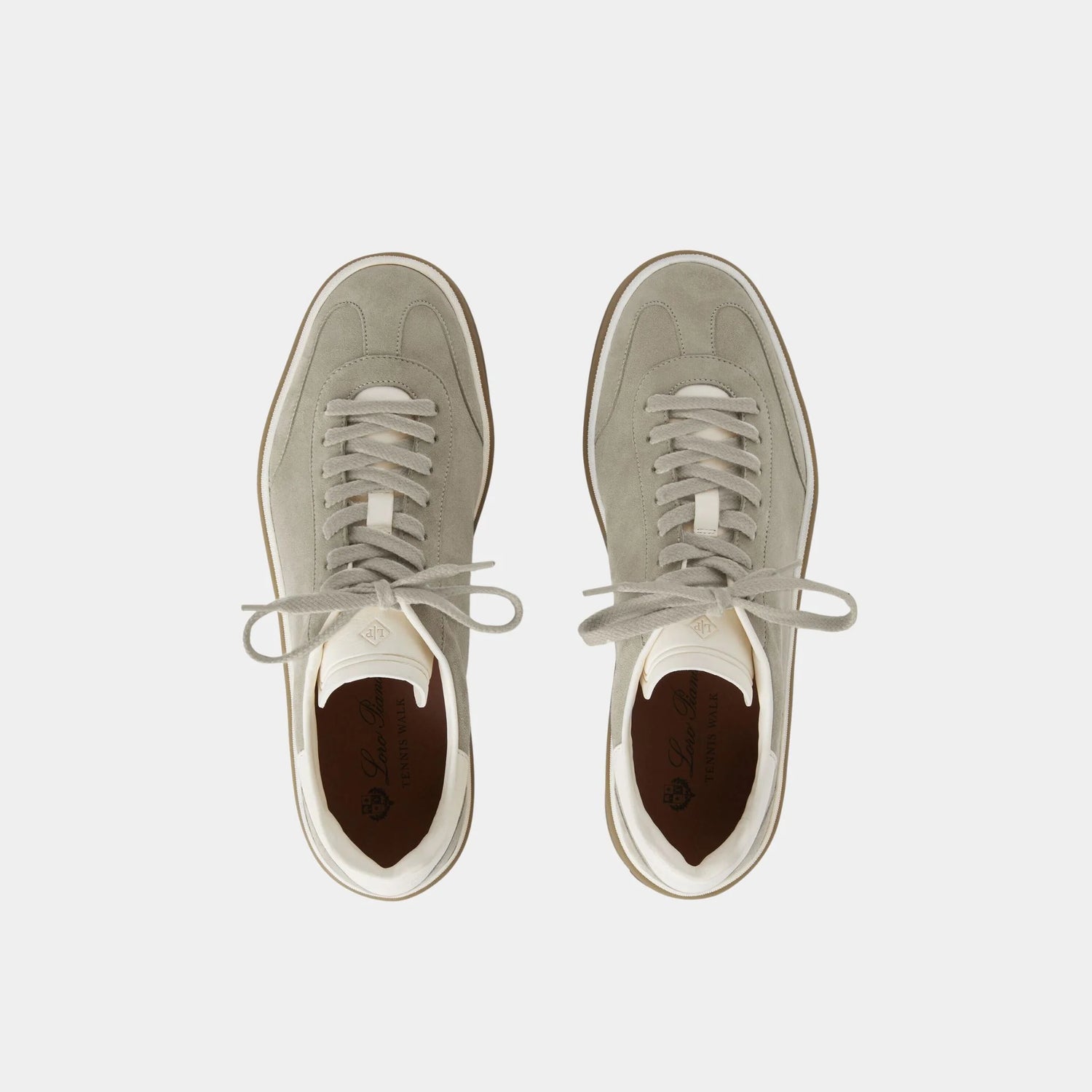 Loro Piana Tennis Walk Suede Calf Split Sneaker, Powder Pearl, Top