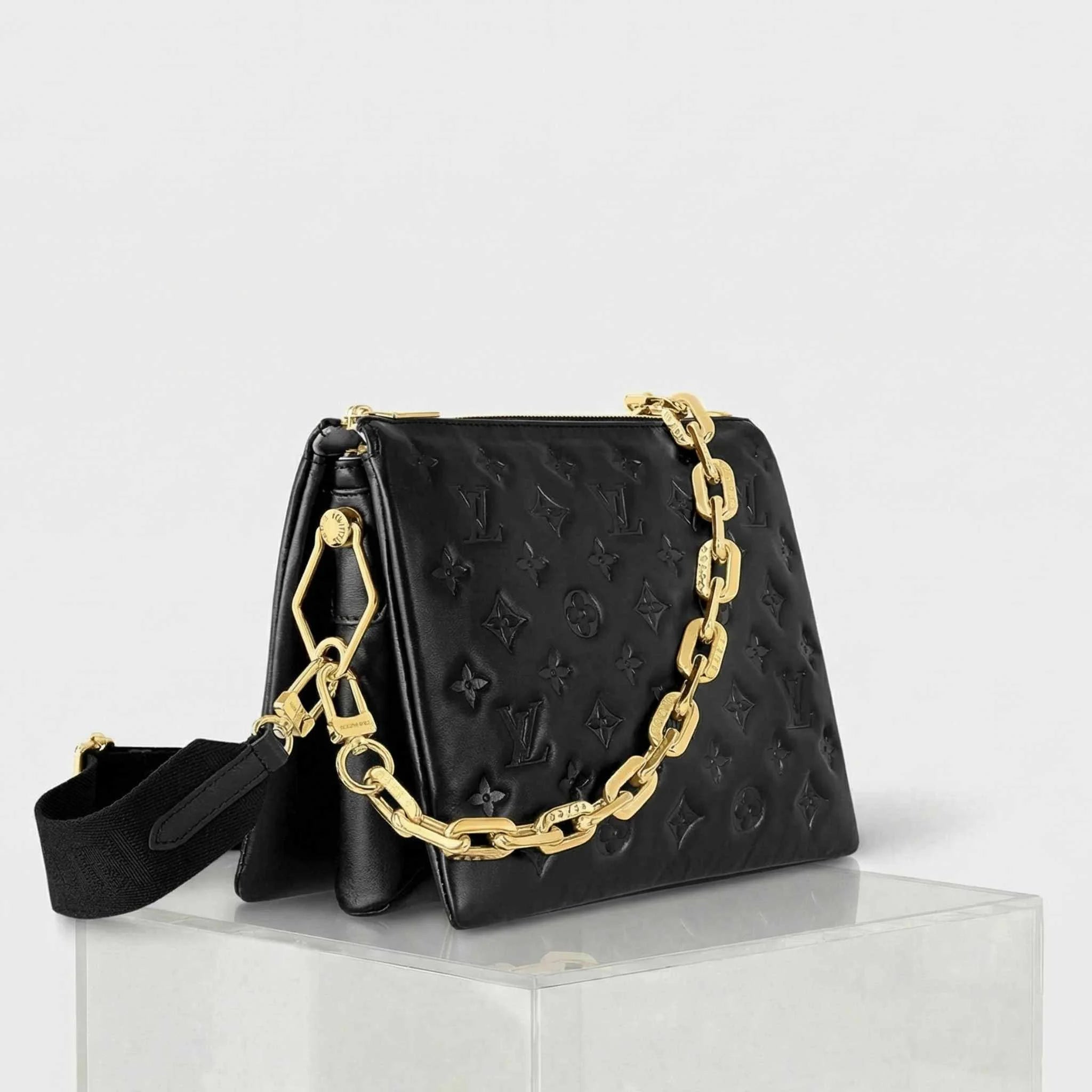 Louis Vuitton Coussin PM Handbag Monogram-embossed Puffy Lambskin, Black, Side
