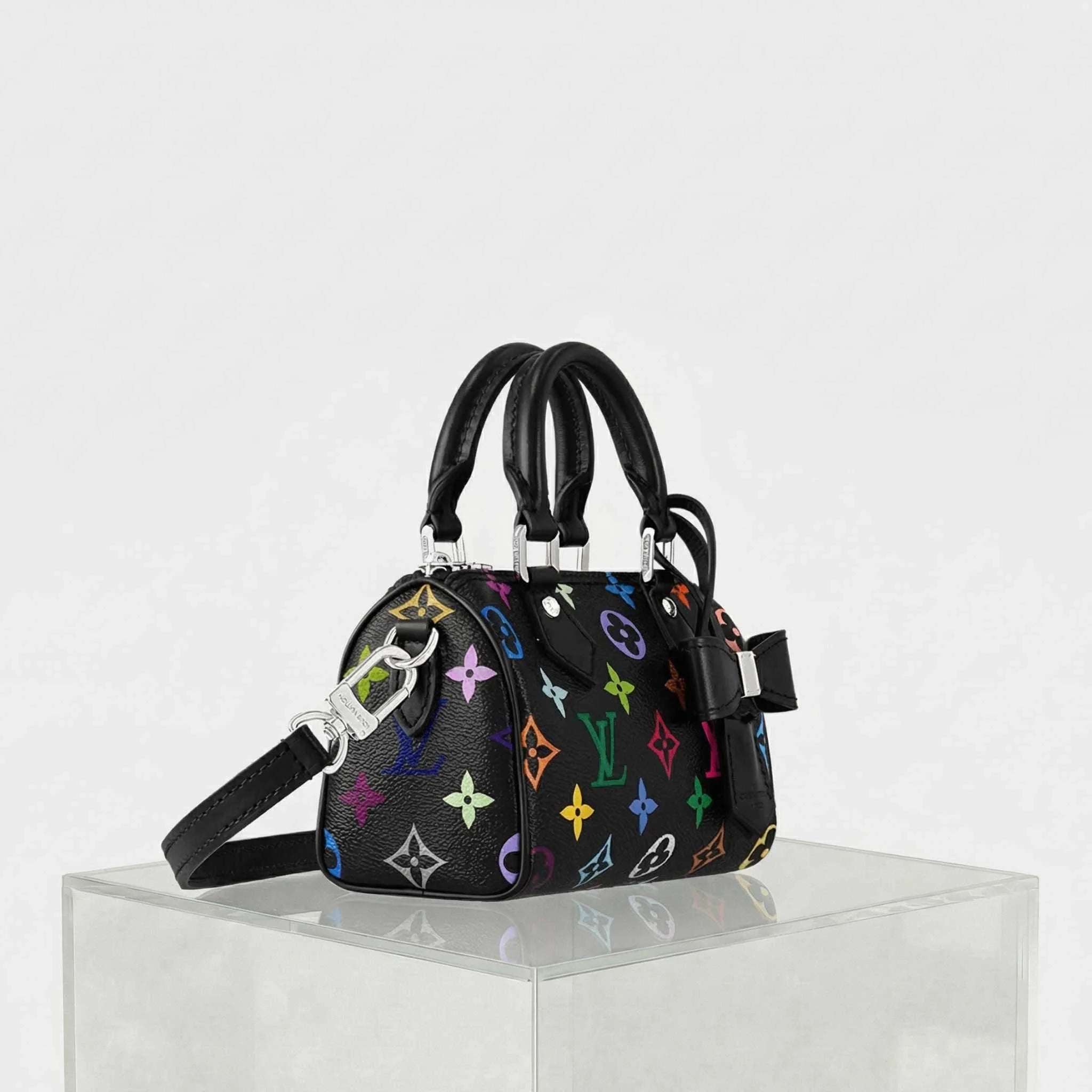 Louis Vuitton LV x TM Nano Speedy Handbag, Black, Side