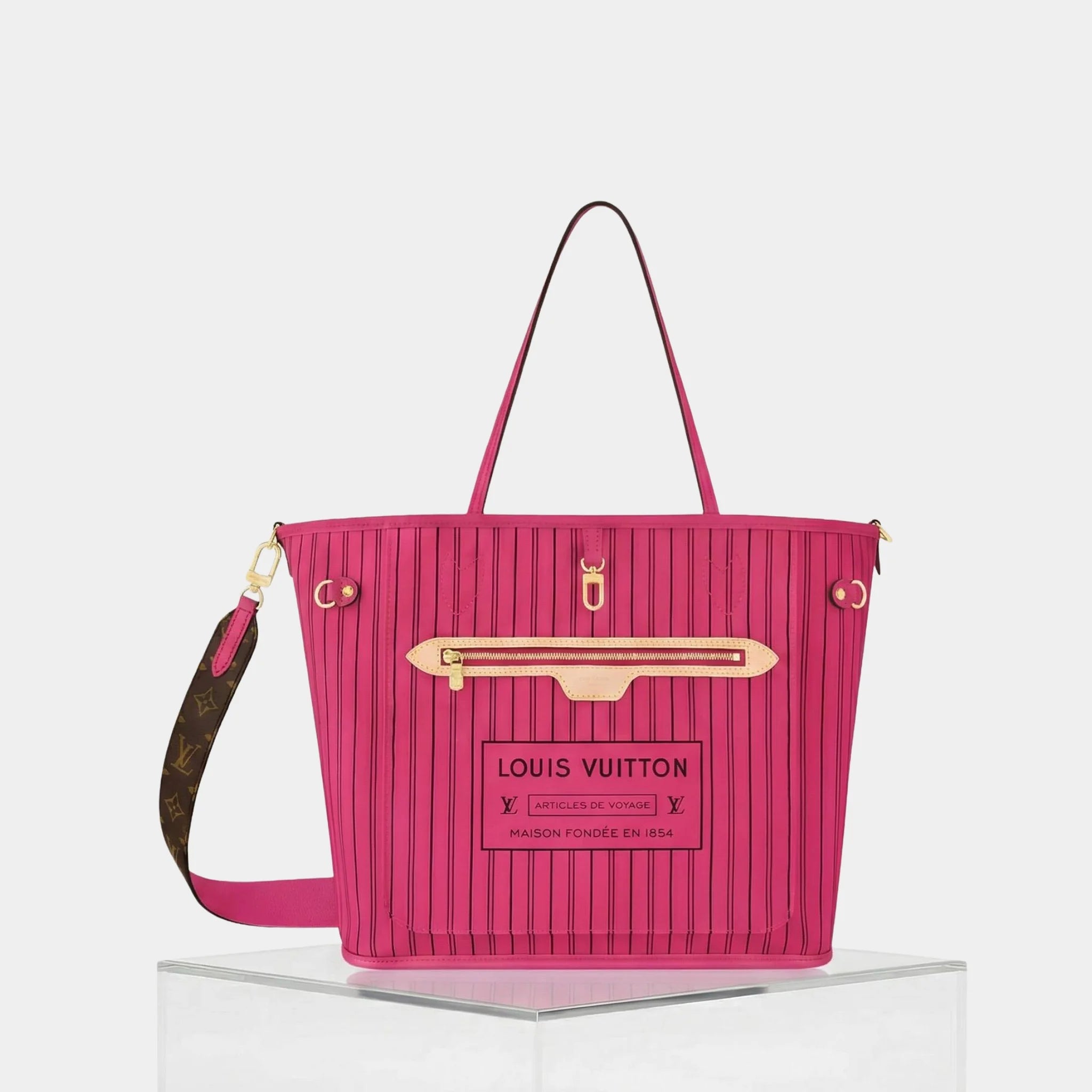 Louis Vuitton Neverfull Bandoulière Monogram Inside Out MM Handbag, Pondichery Pink, Front