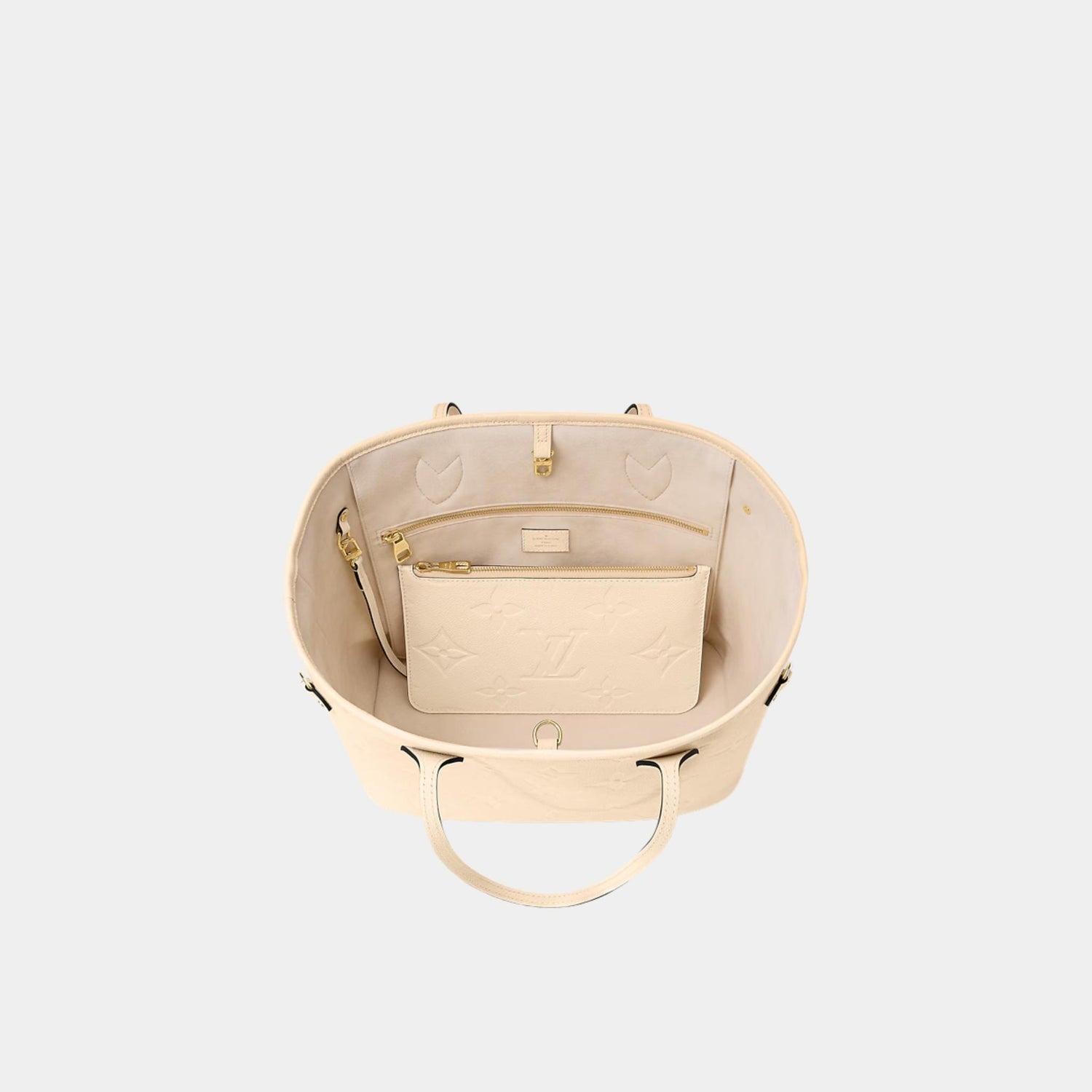 Louis Vuitton Neverfull MM Embossed Grained Cowhide Leather Handbag, Creme, Top