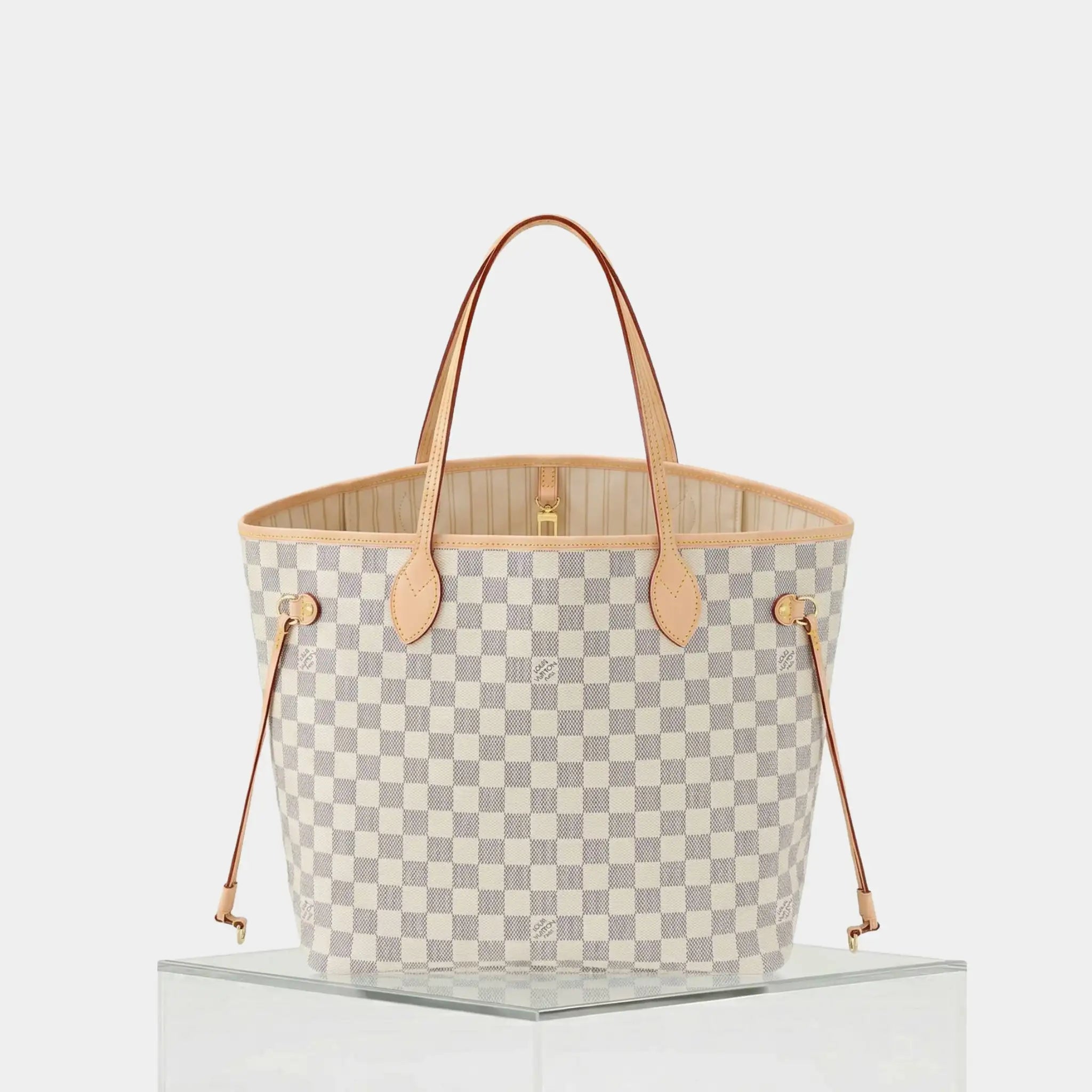 Louis Vuitton Neverfull MM Tote In Damier Azur, Beige, Front