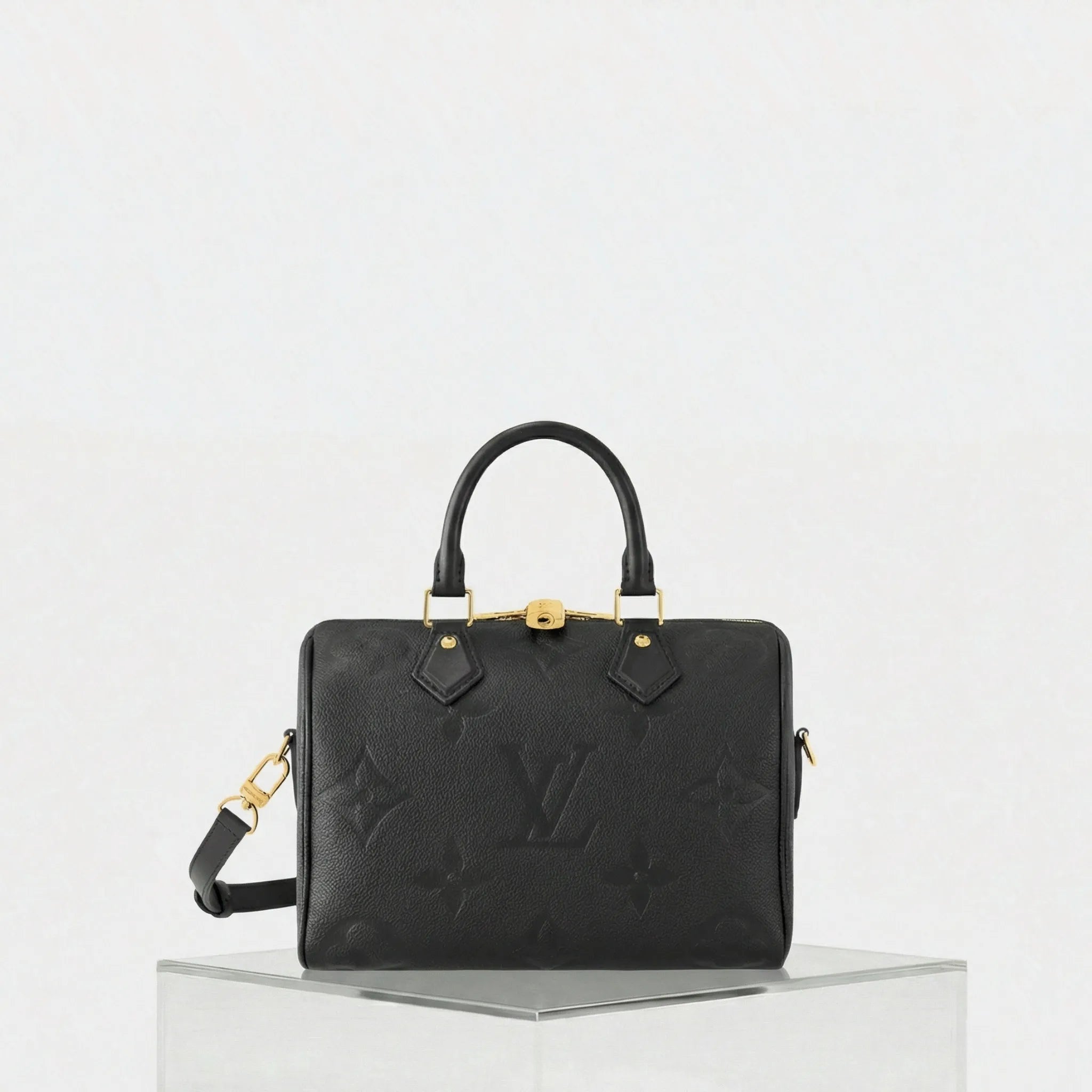 Louis Vuitton Speedy Bandouliere 25 Bag Monogram Empreinte, Black, Front