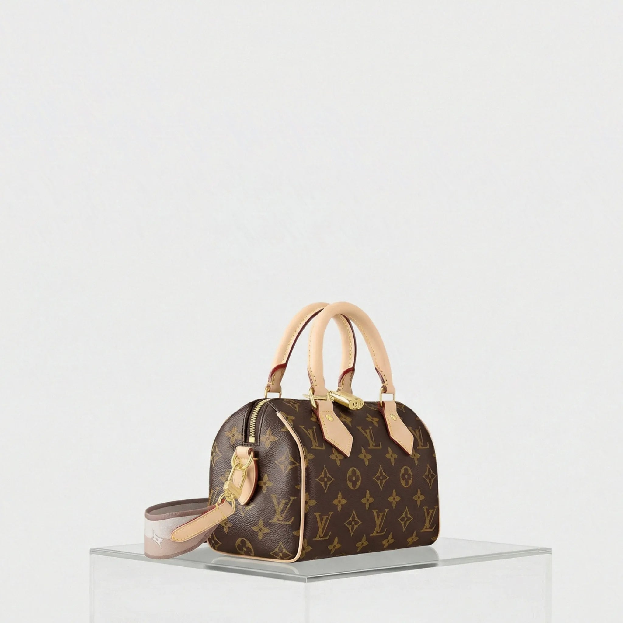 Louis Vuitton Speedy Bandouliere 20 Handbag Monogram Canvas, Beige, Side