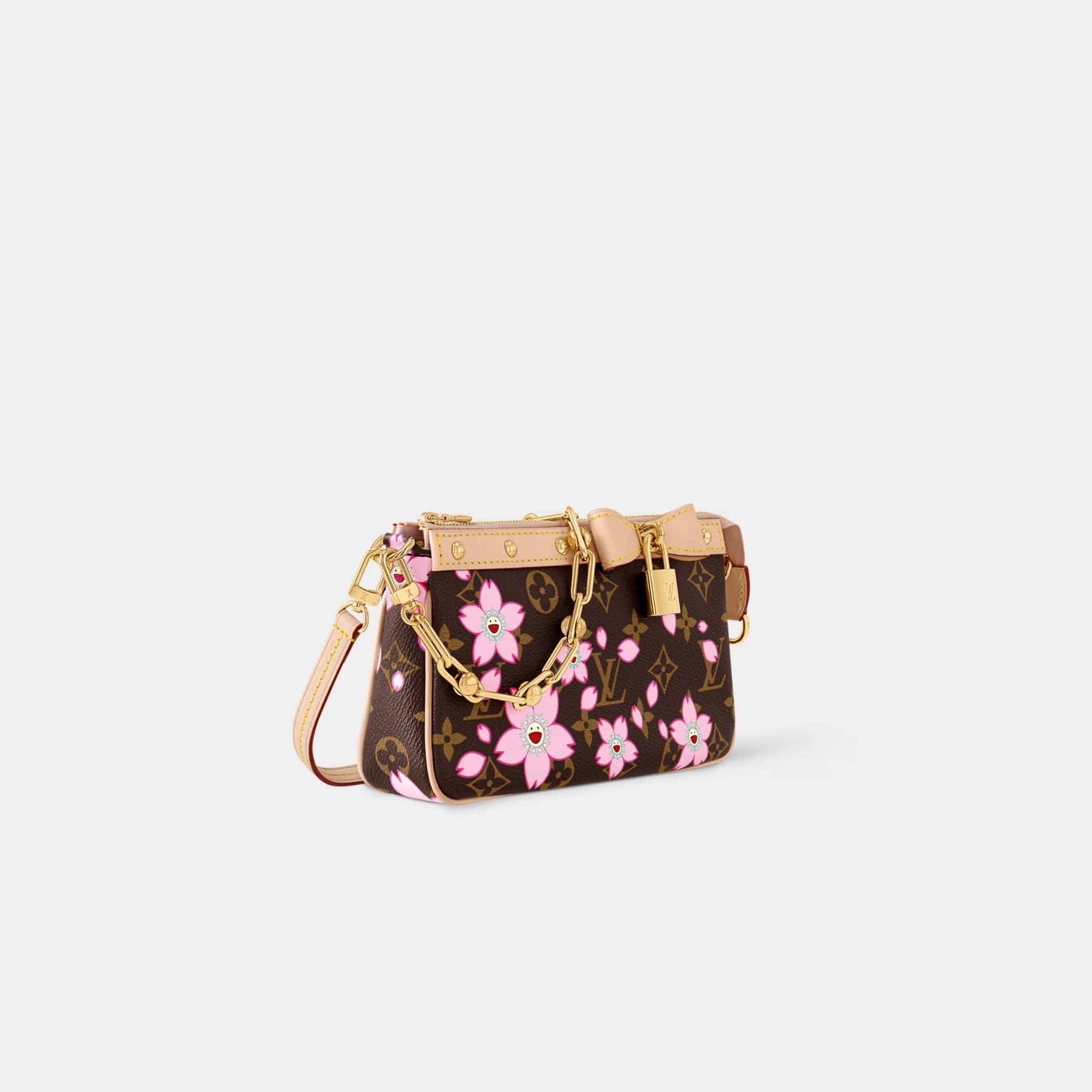 LV x TM Pochette Accessoires Monogram Cherry Blossom Handbag, Side