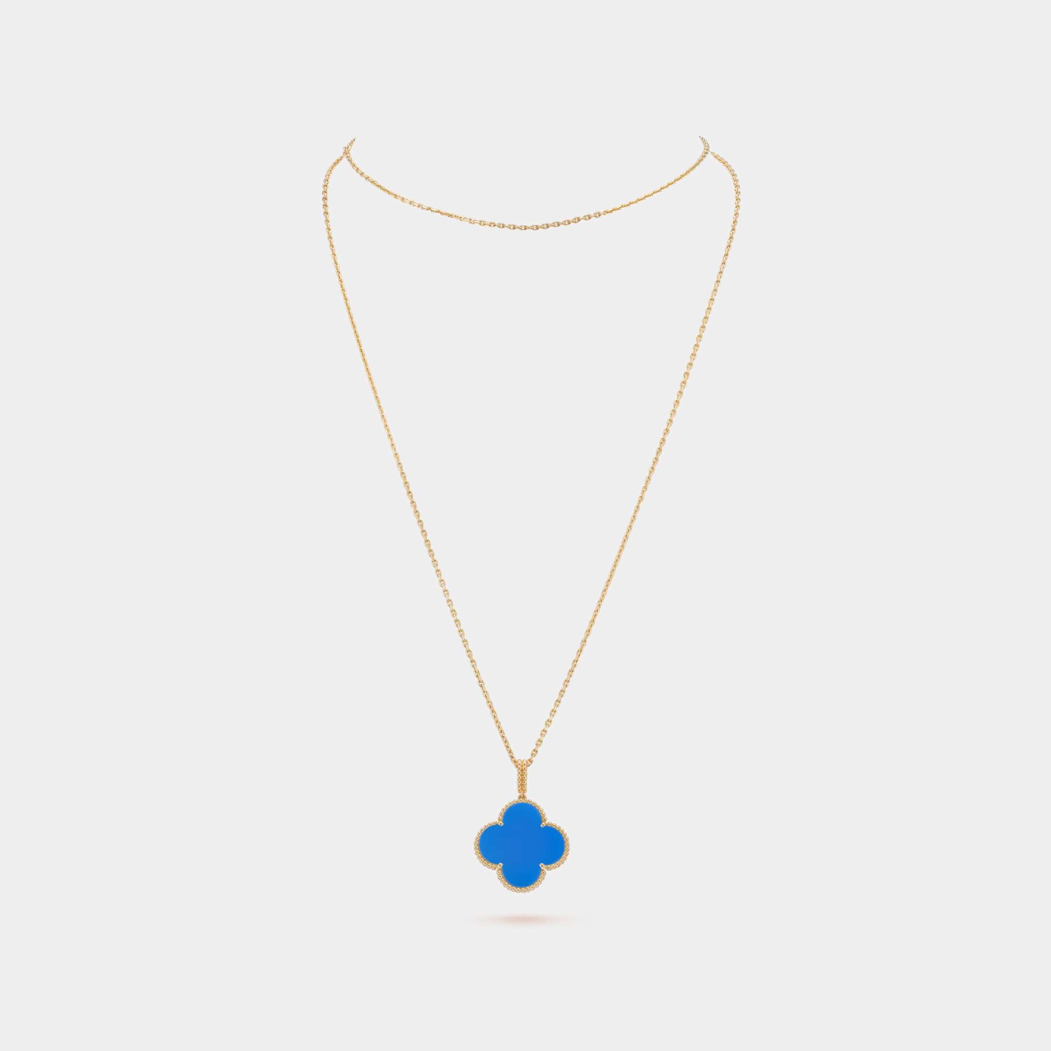 Magic Alhambra Long Necklace 1 motif Yellow Gold Agate,Front