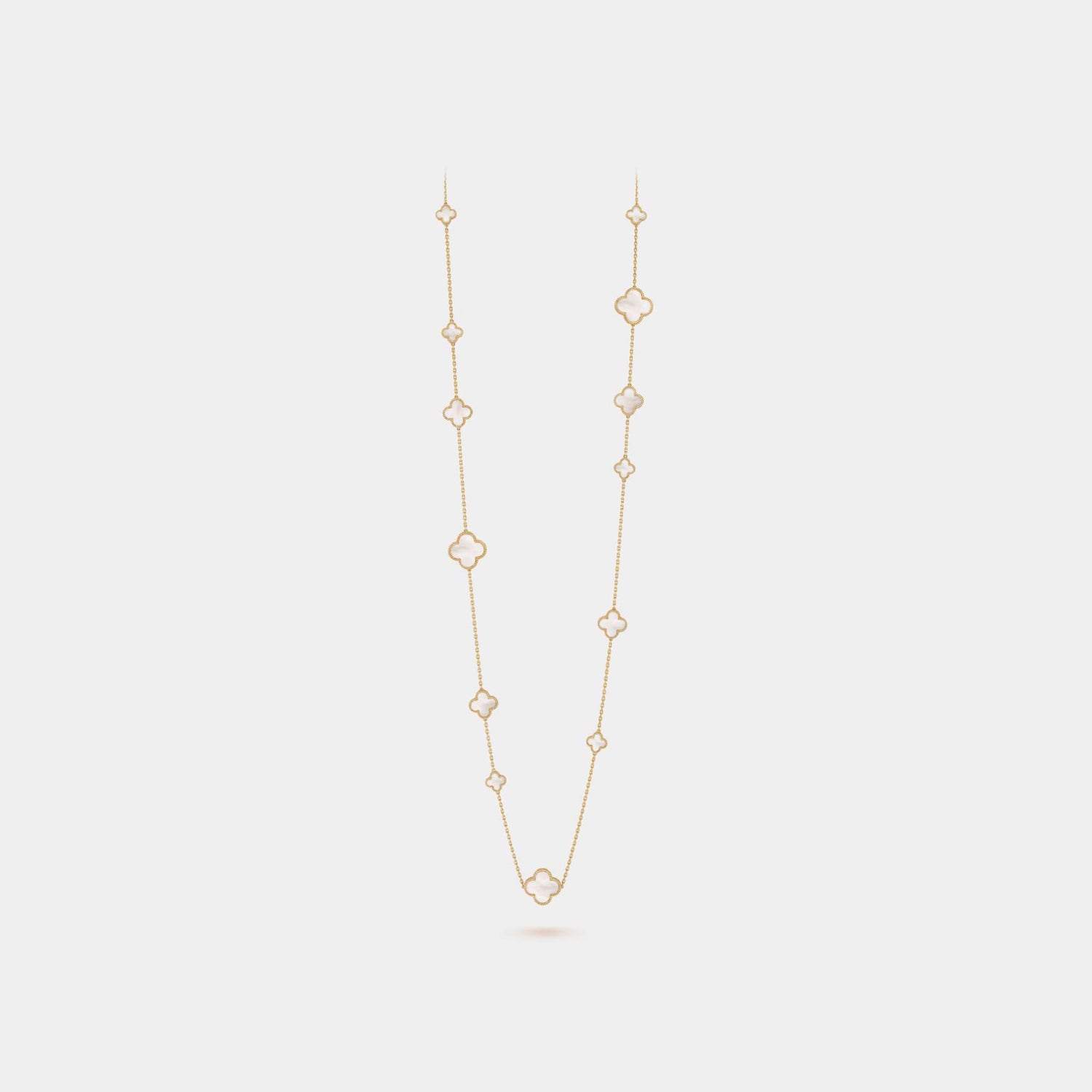 Magic Alhambra Long Necklace 16 Motifs Yellow Gold Mother Of Pearl, Front