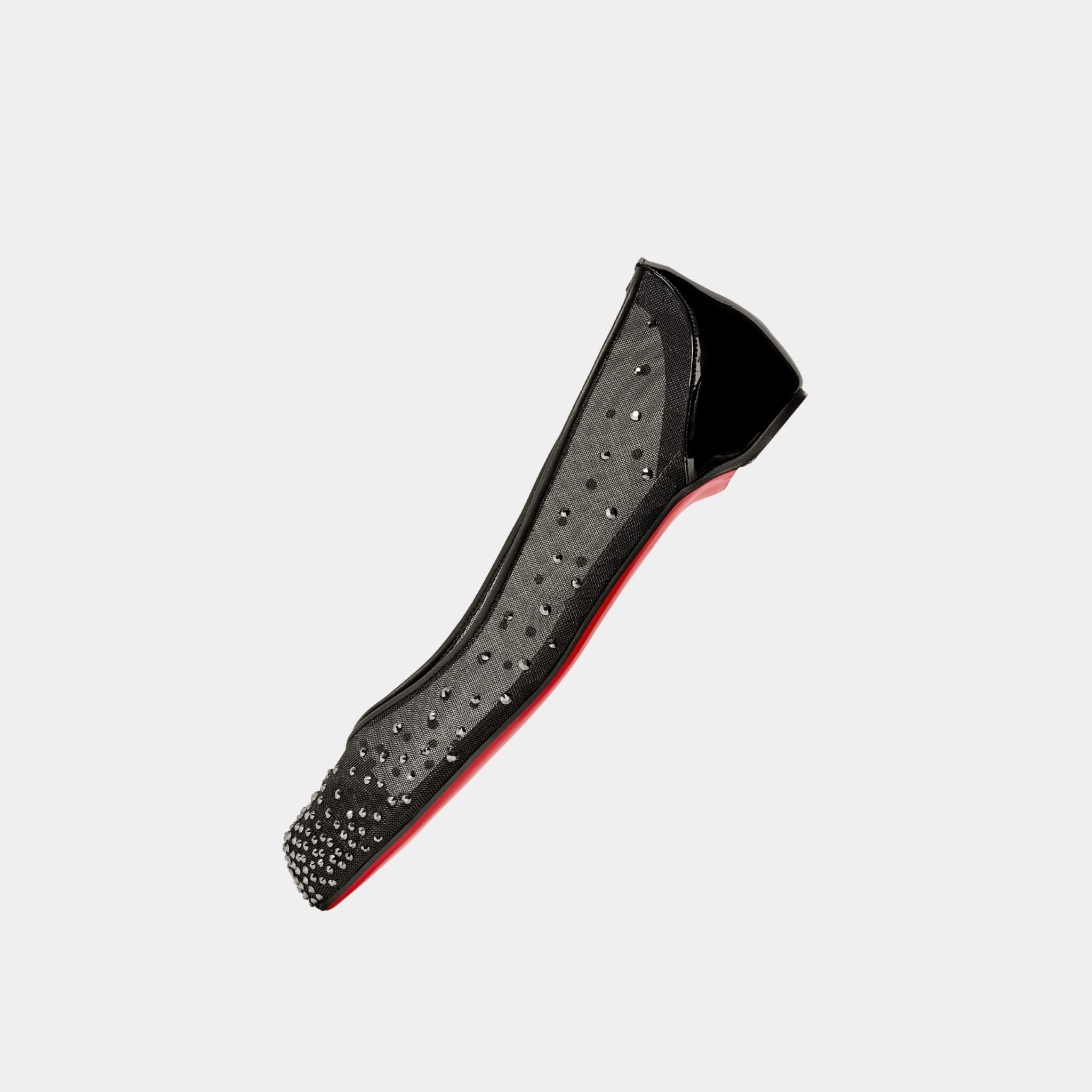 Maison Margiela Marlougiela Strass Ballerina Shoes Mesh Calf Leather, Black, Side