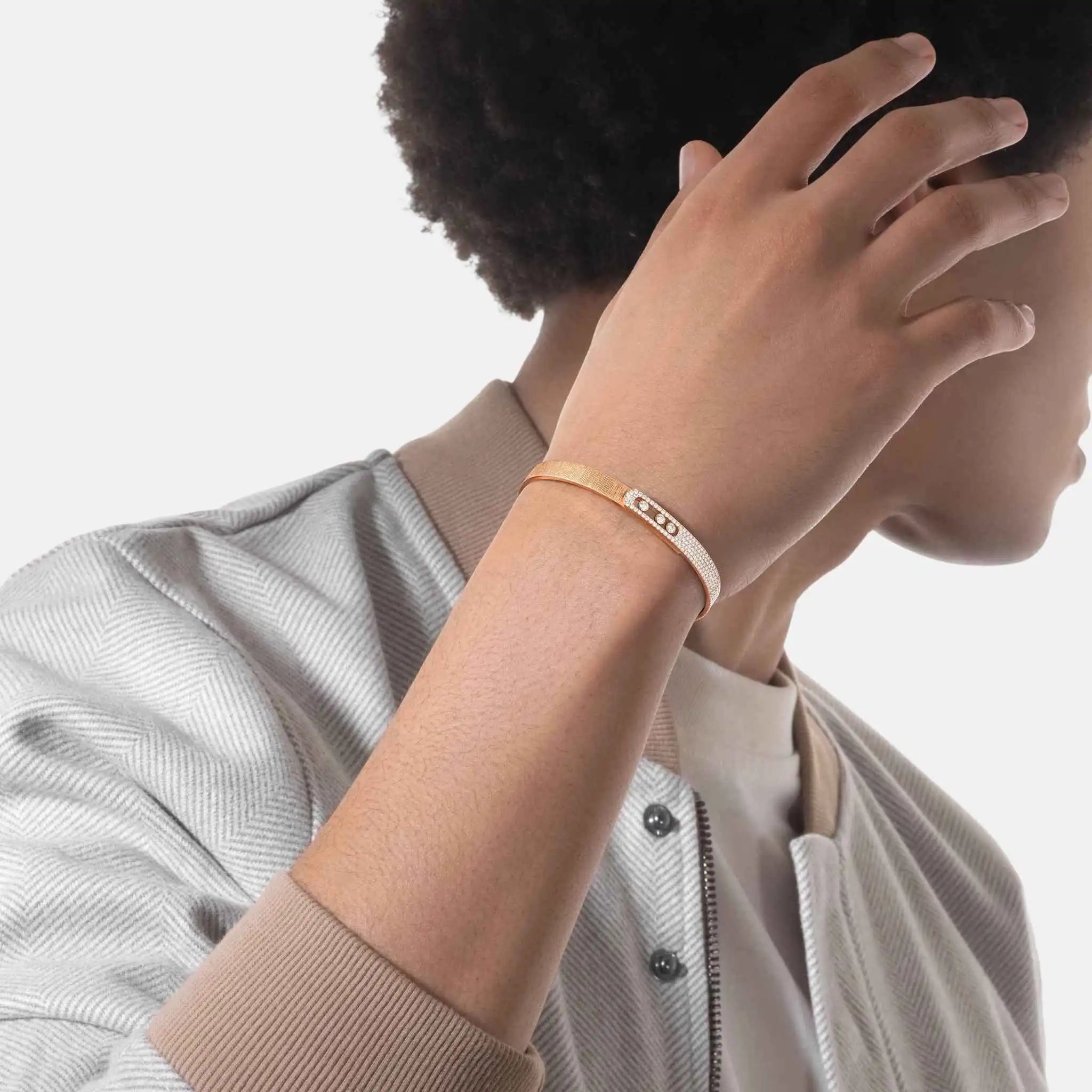 Move Noa Cisele Semi Pave Bangle Large Gold Diamond Bracelet