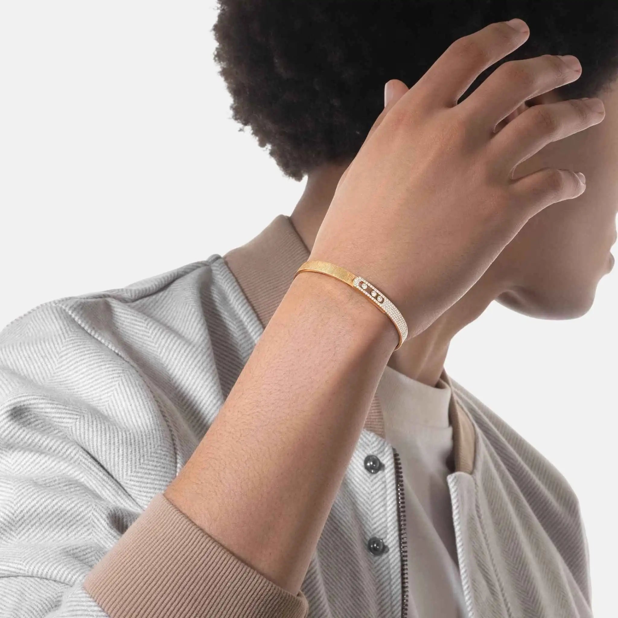 Move Noa Cisele Semi Pave Bangle Large Gold Diamond Bracelet