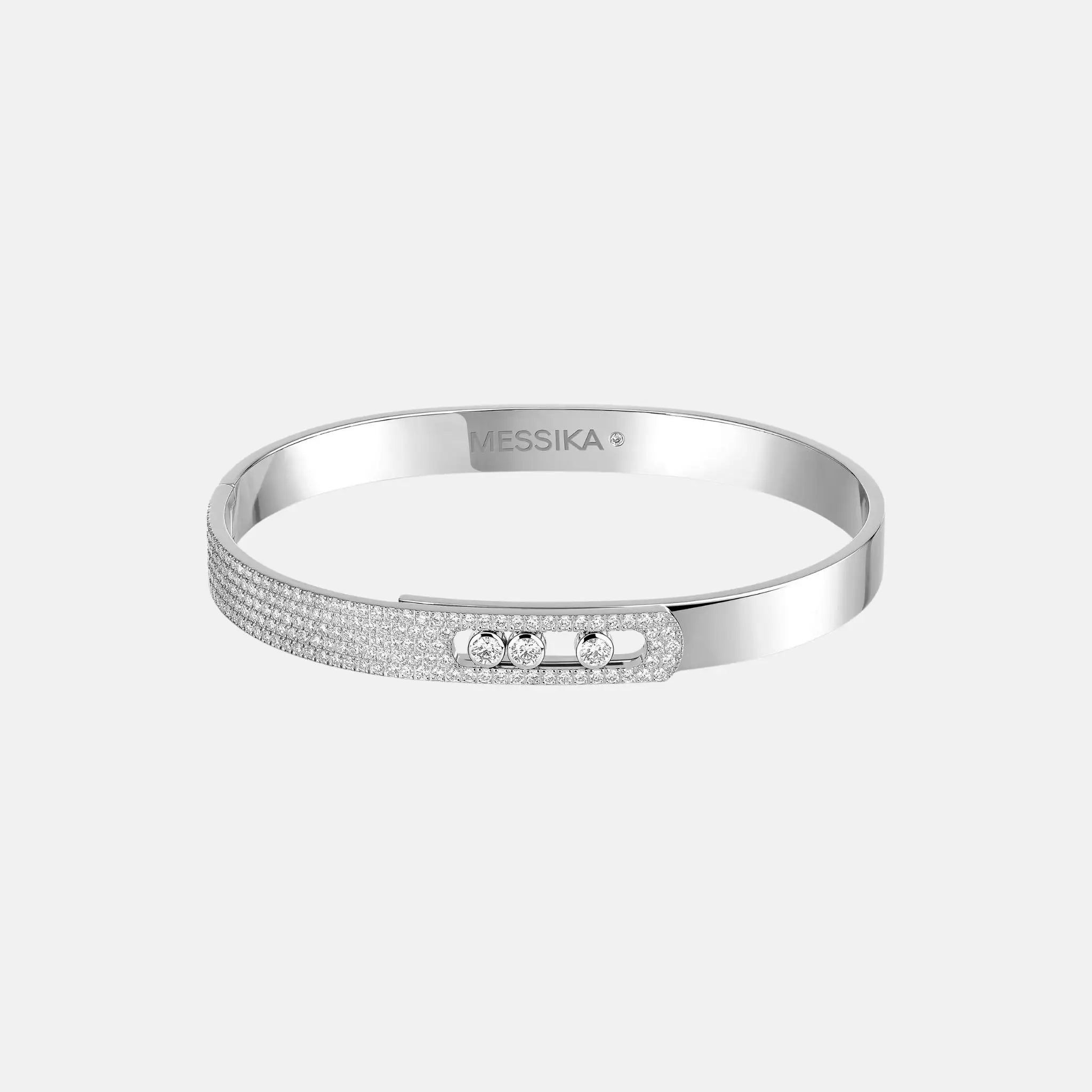 Messika Move Noa Semi Pave Bangle Large Gold Diamond Bracelet, White Gold