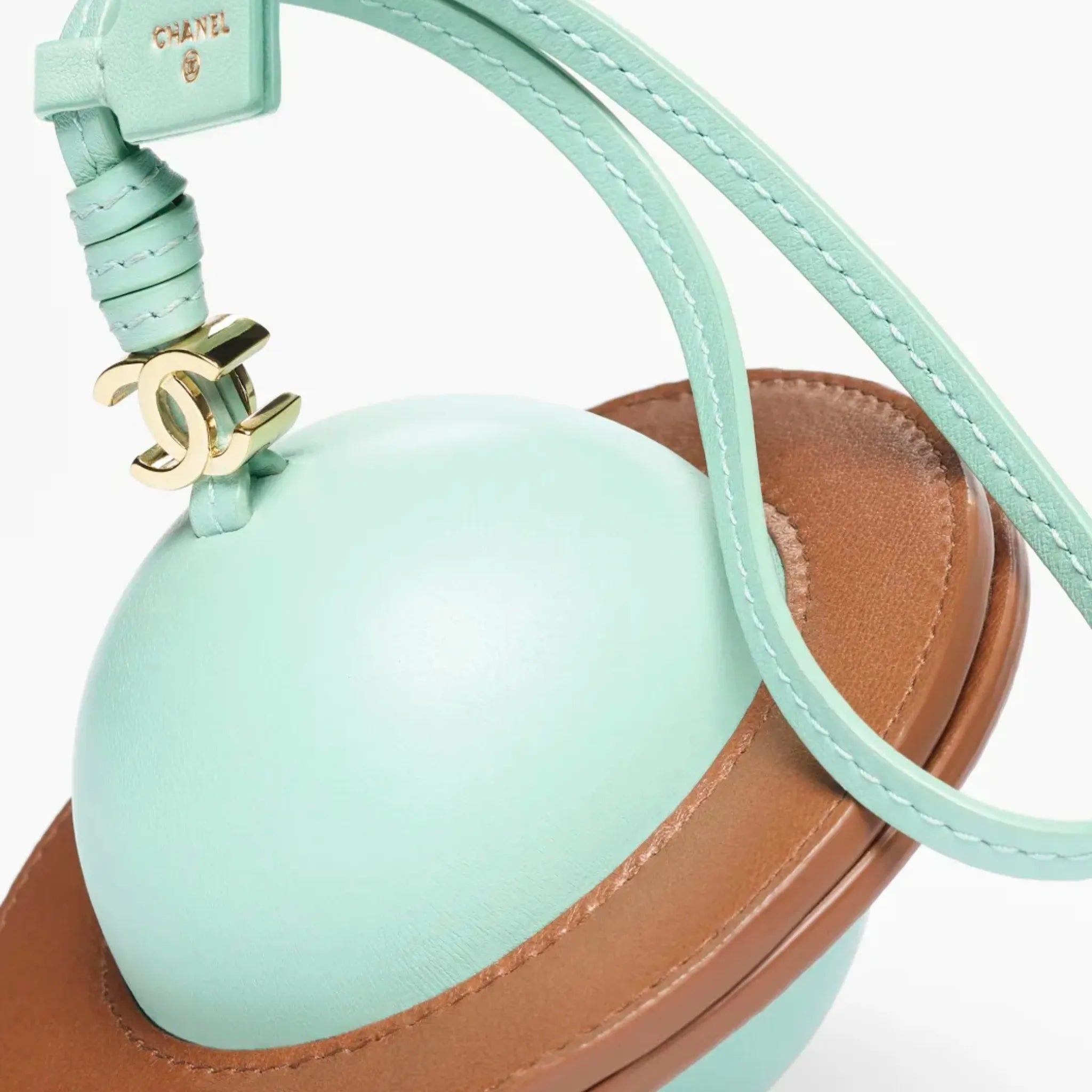 Chanel Mini Bag Charm in Green & Camel Lambskin, Close
