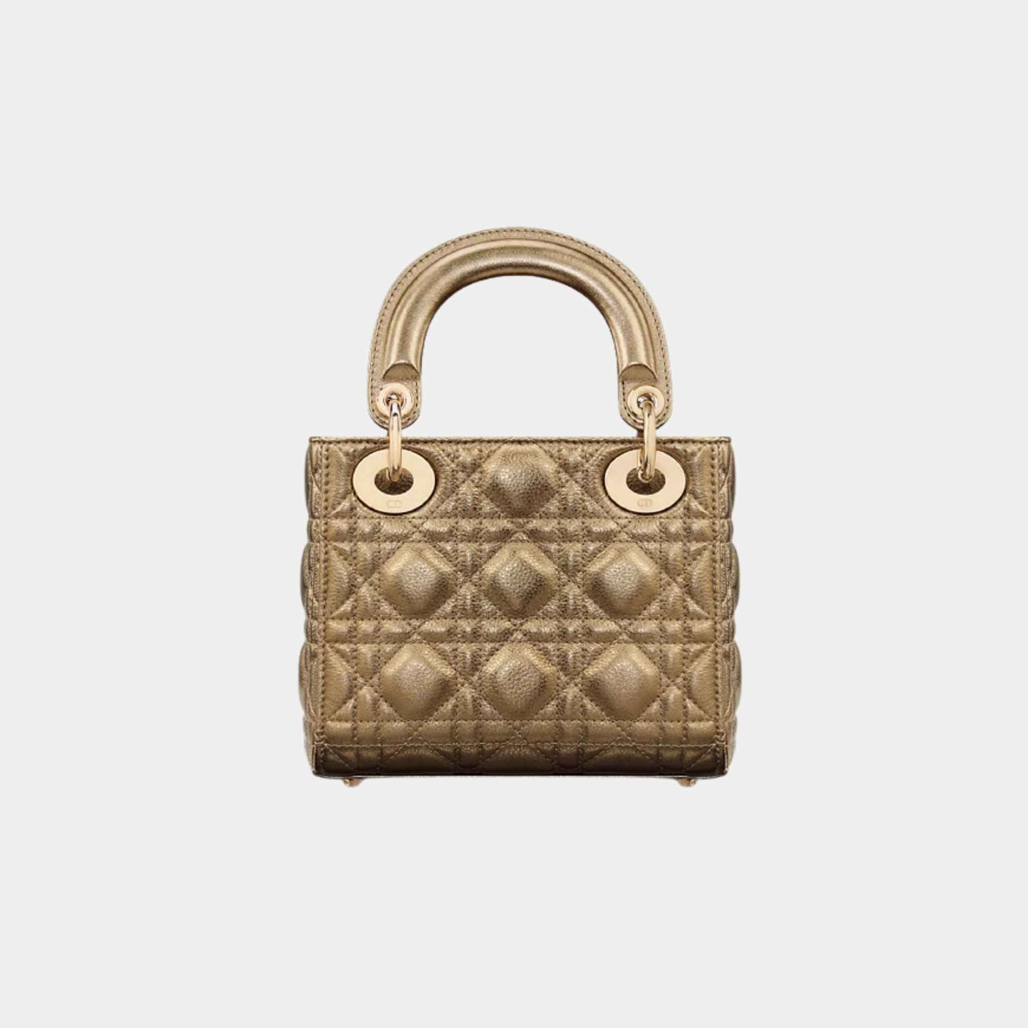 Mini Lady Dior Bag Calfskin, Bronze, Back
