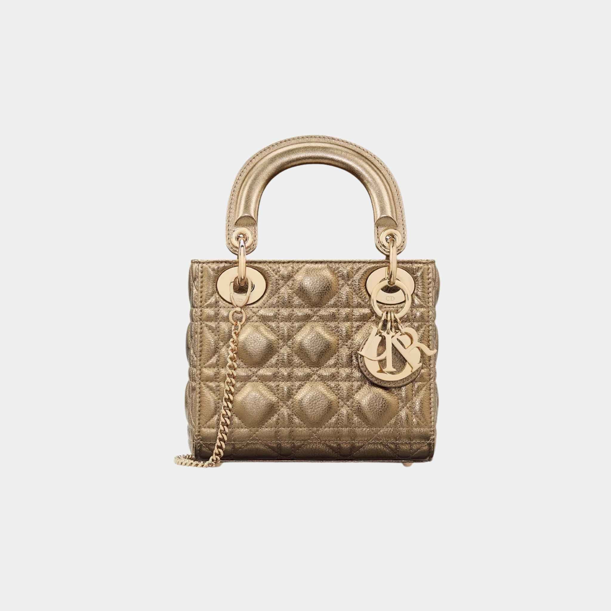 Mini Lady Dior Bag Calfskin, Bronze, Front