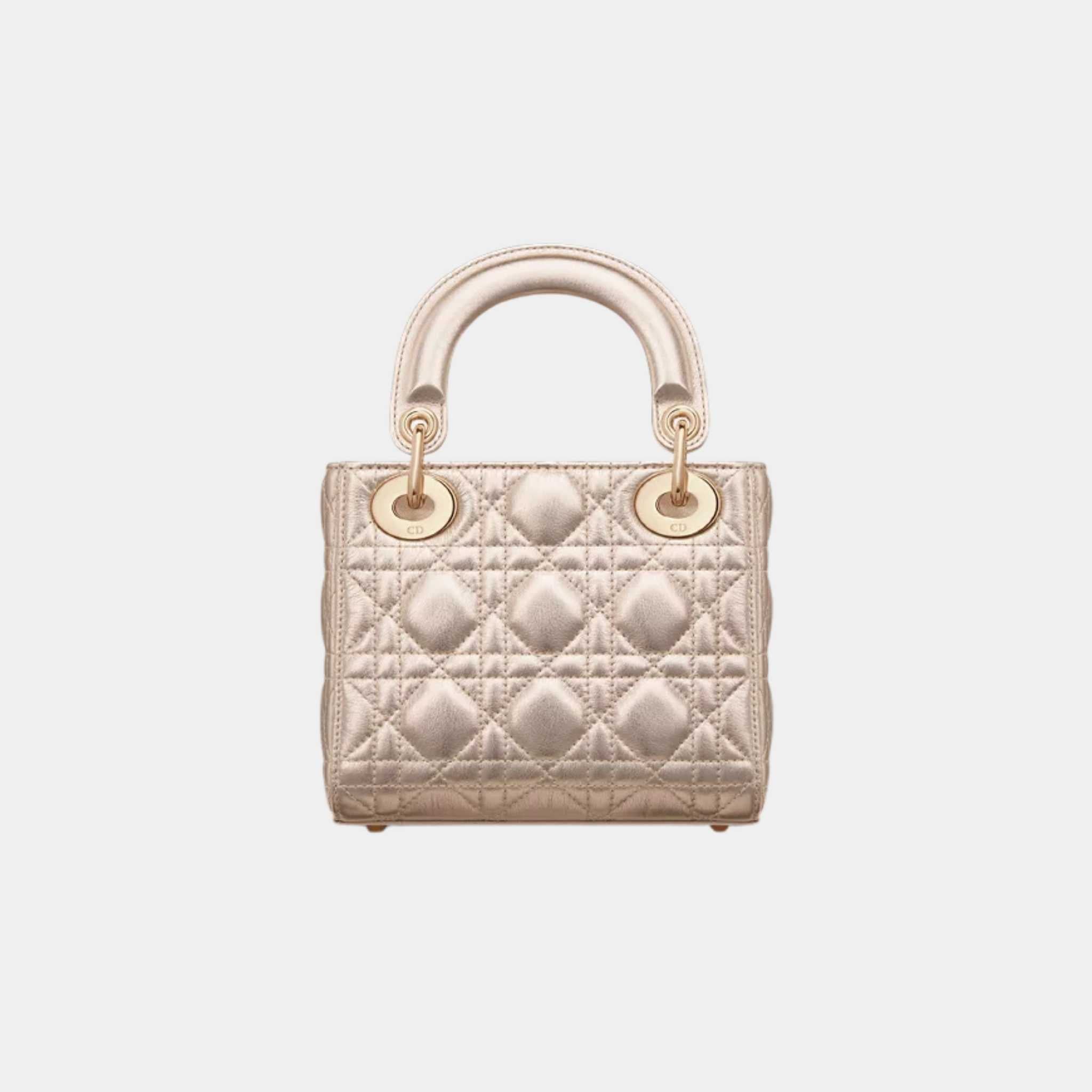 Mini Lady Dior Bag Calfskin, Pale Gold, Back