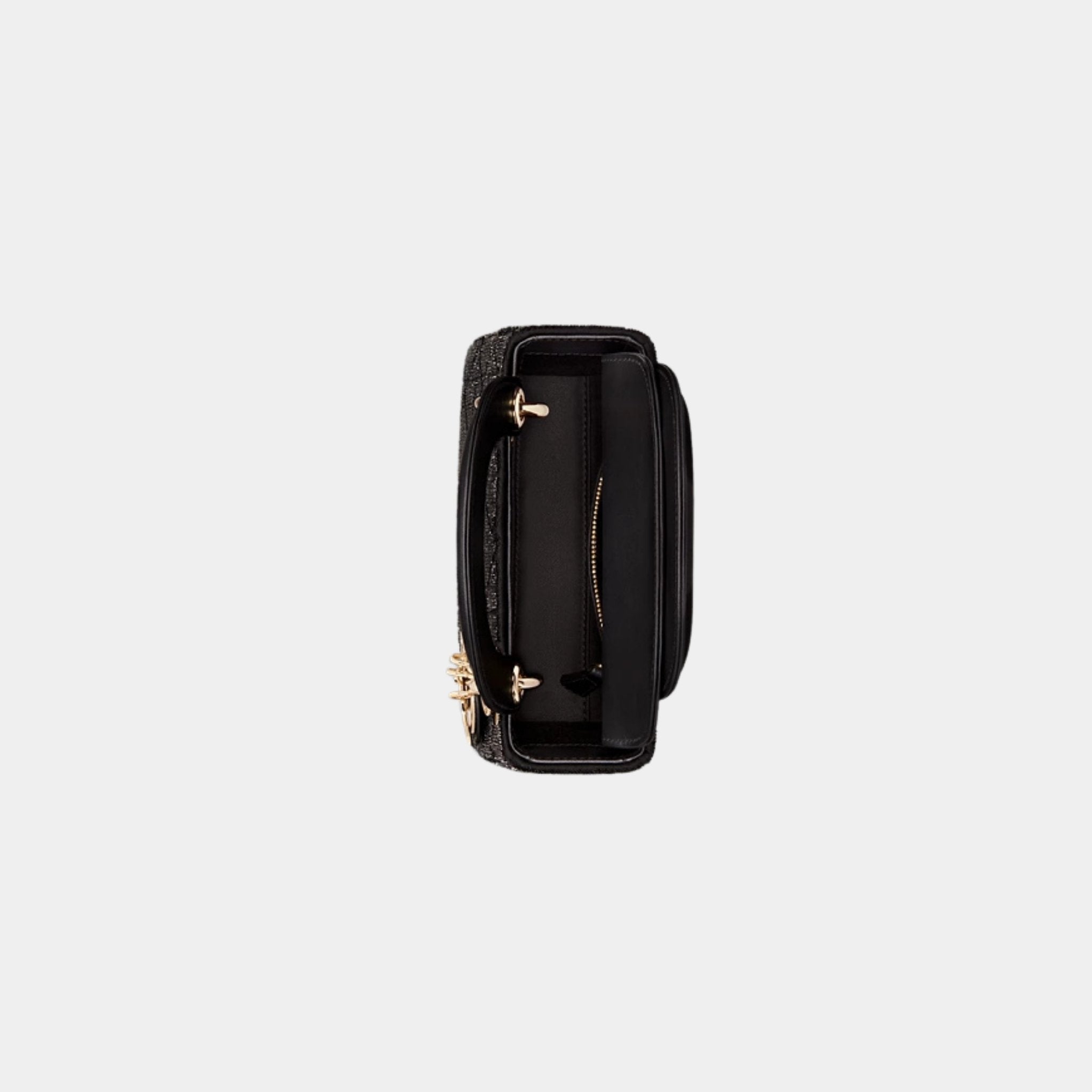 Mini Lady Dior Bag Microbead-Embroidered Cotton With Cannage Motif, Black, Top