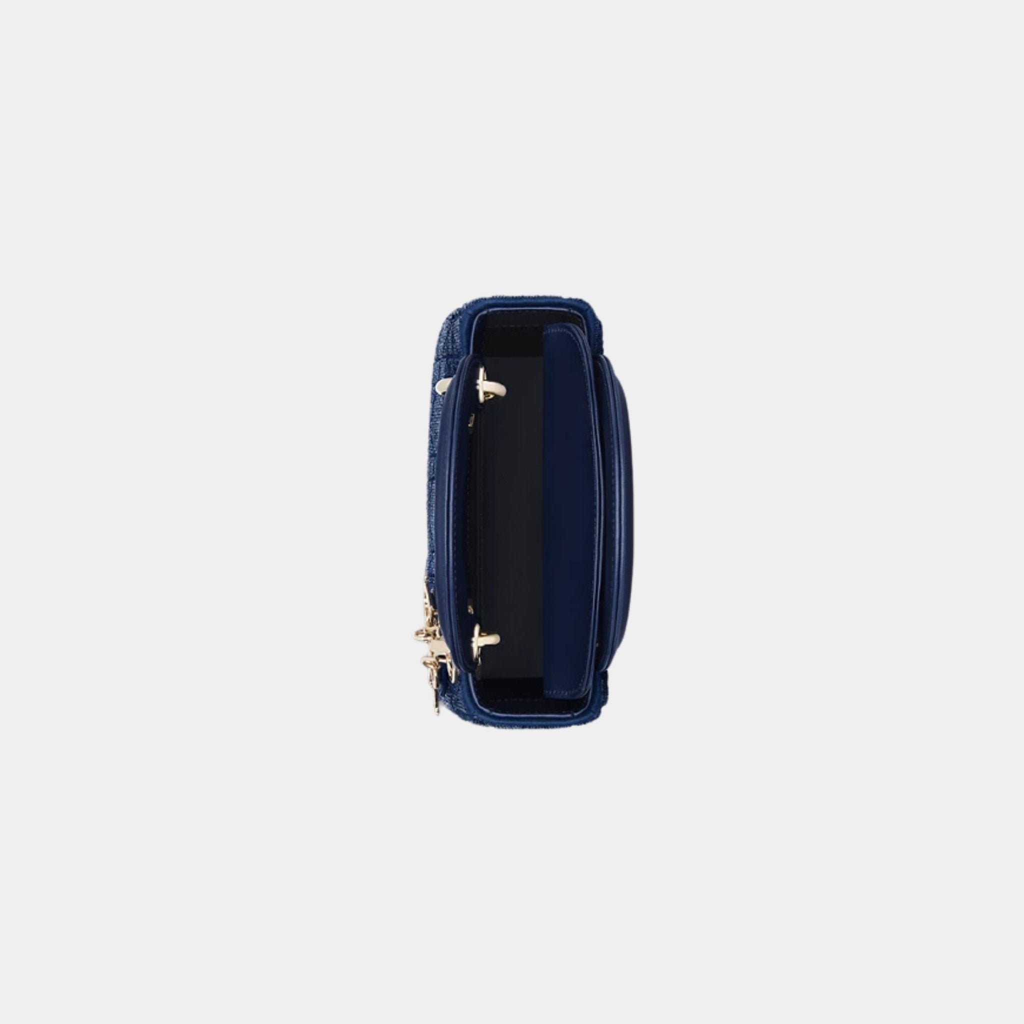 Mini Lady Dior Bag Microbead-Embroidered Cotton With Cannage Motif, Ocean Blue, Top