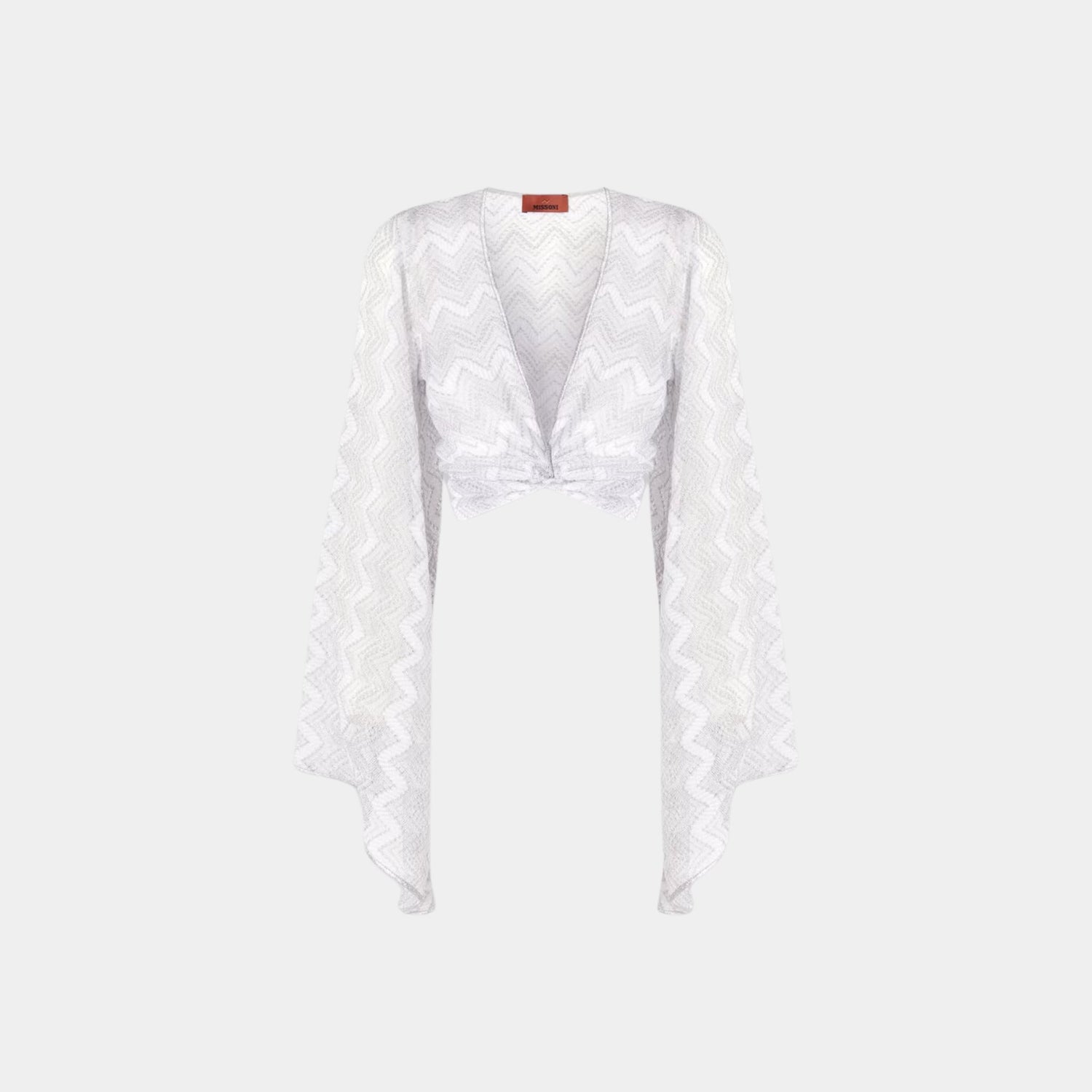 Missoni Crop Top In Zigzag Lame Viscose, Silver, Front