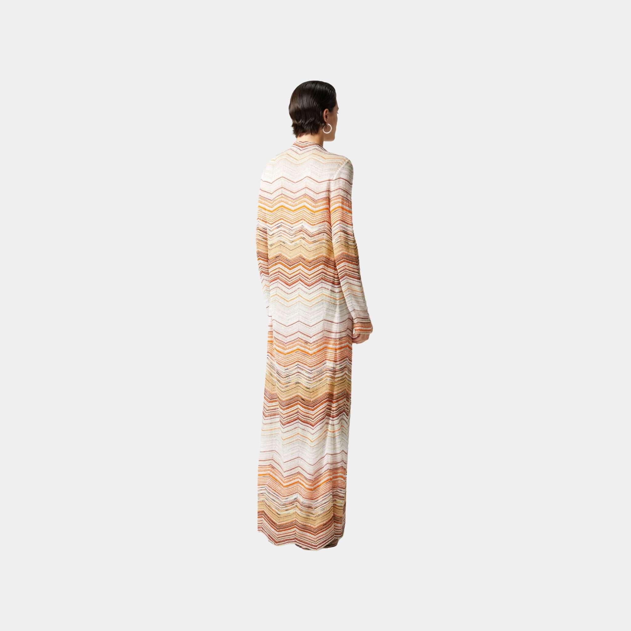 Missoni Long Chevron Lame Cardigan With Sequins And Decorative Lace, Back