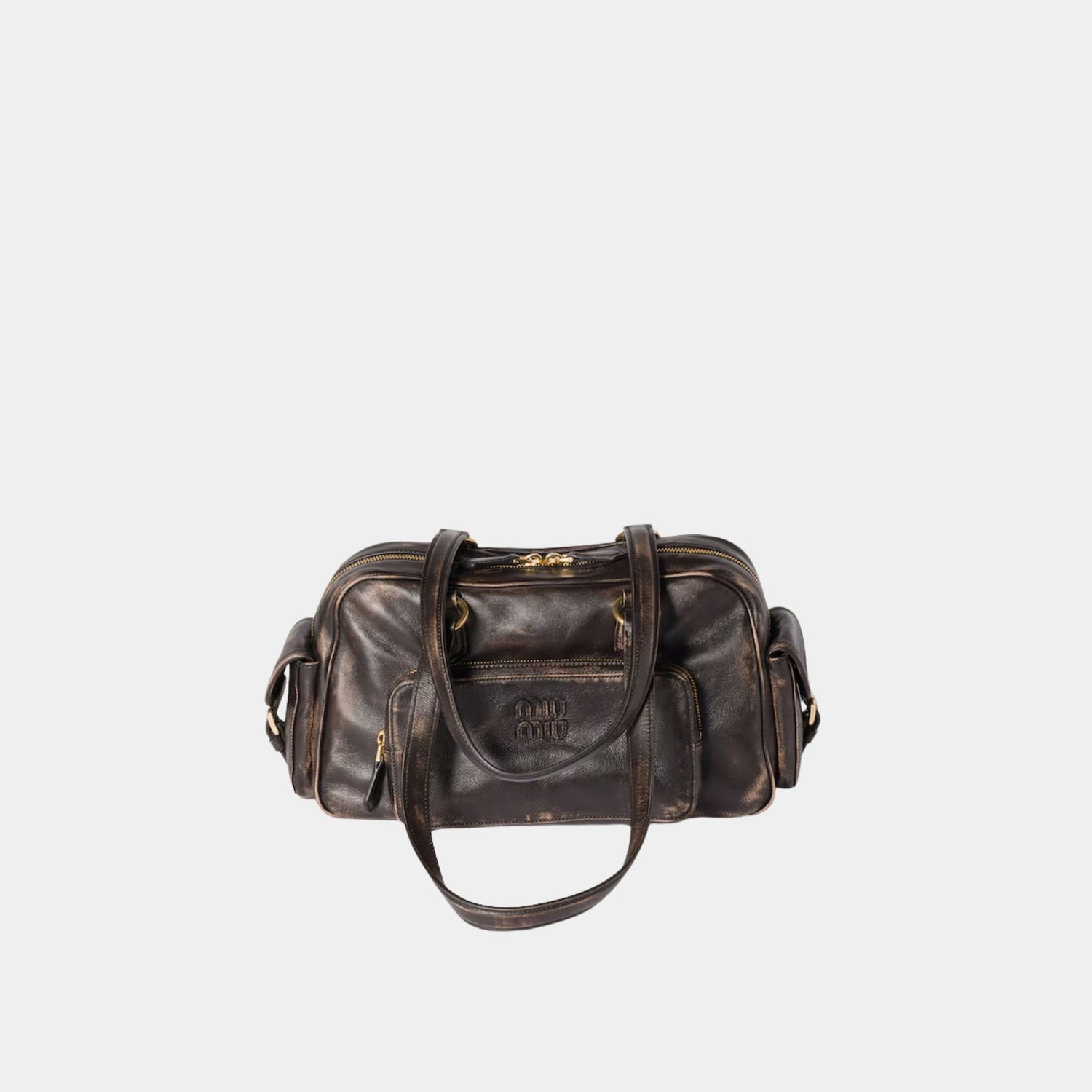 Miu Miu Aged Nappa Leather Top Handle Bag, Coffee, Front
