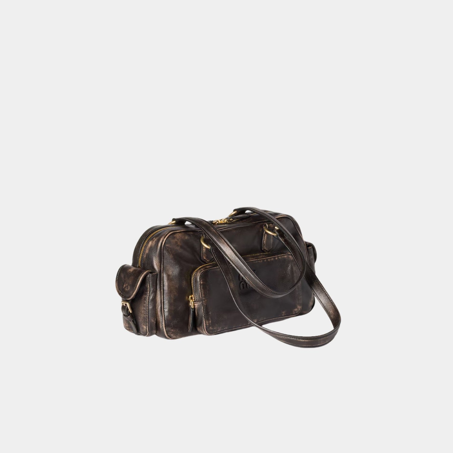 Miu Miu Aged Nappa Leather Top Handle Bag, Coffee, Side