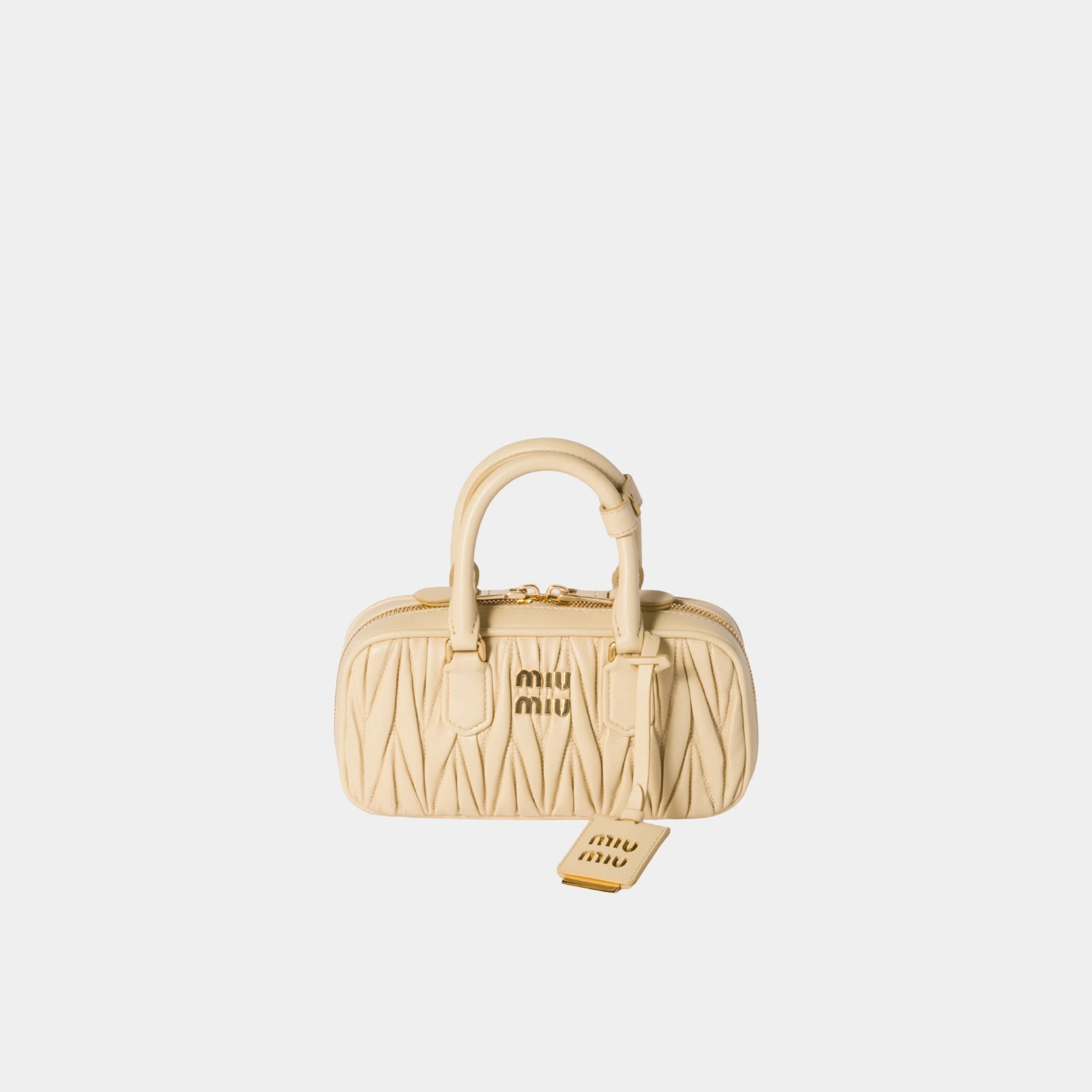 Miu Miu Arcadie Matelasse Nappa Leather Mini Bag, Soy Green, Front