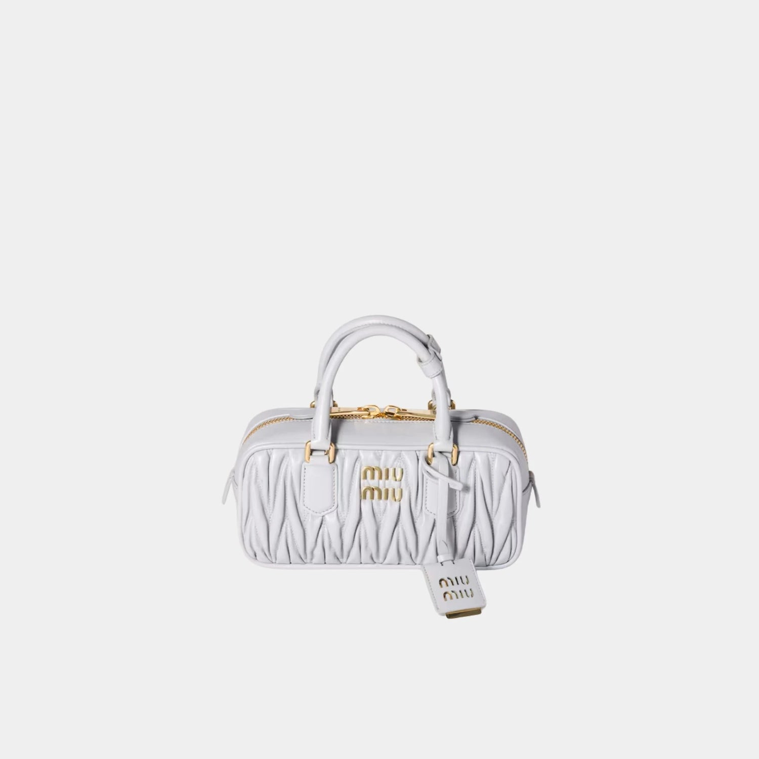 Miu Miu Arcadie Matelassé Nappa Leather Regular Bag, Pearl Gray, Front