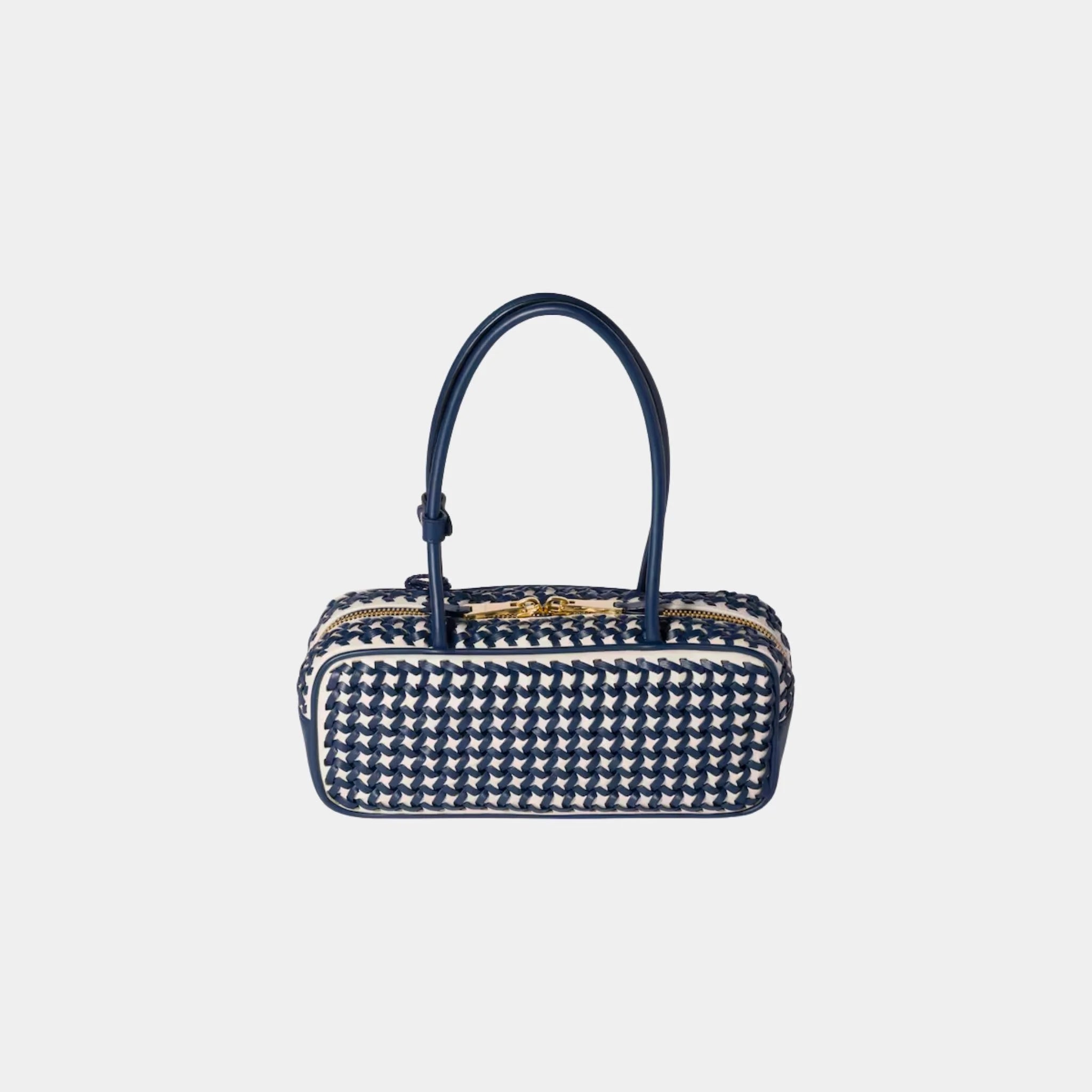 Miu Miu Beau Calfskin Leather Bag with Two-tone Motif, Blue, White, Back