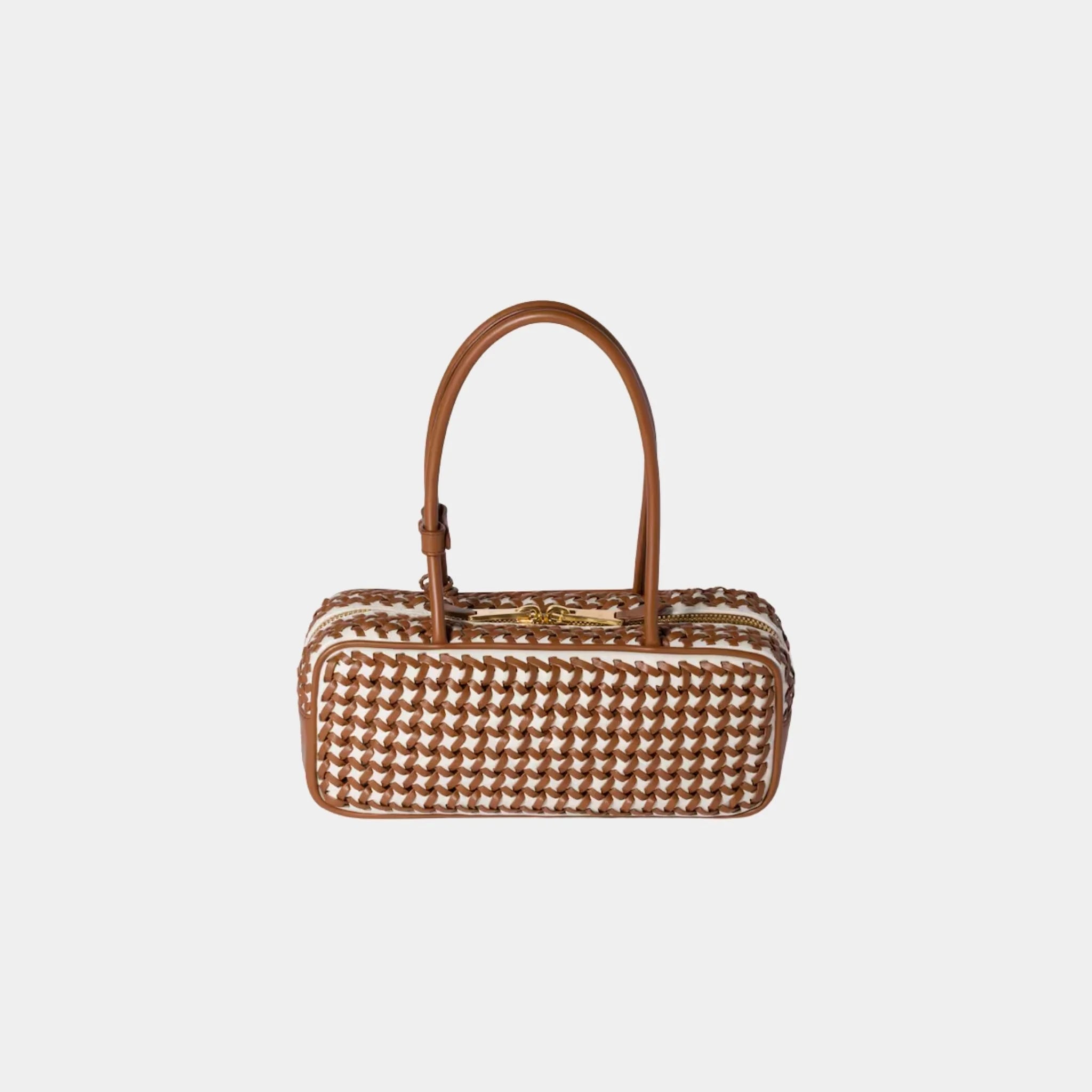 Miu Miu Beau Calfskin Leather Bag with Two-tone Motif, Cognac, White, Back