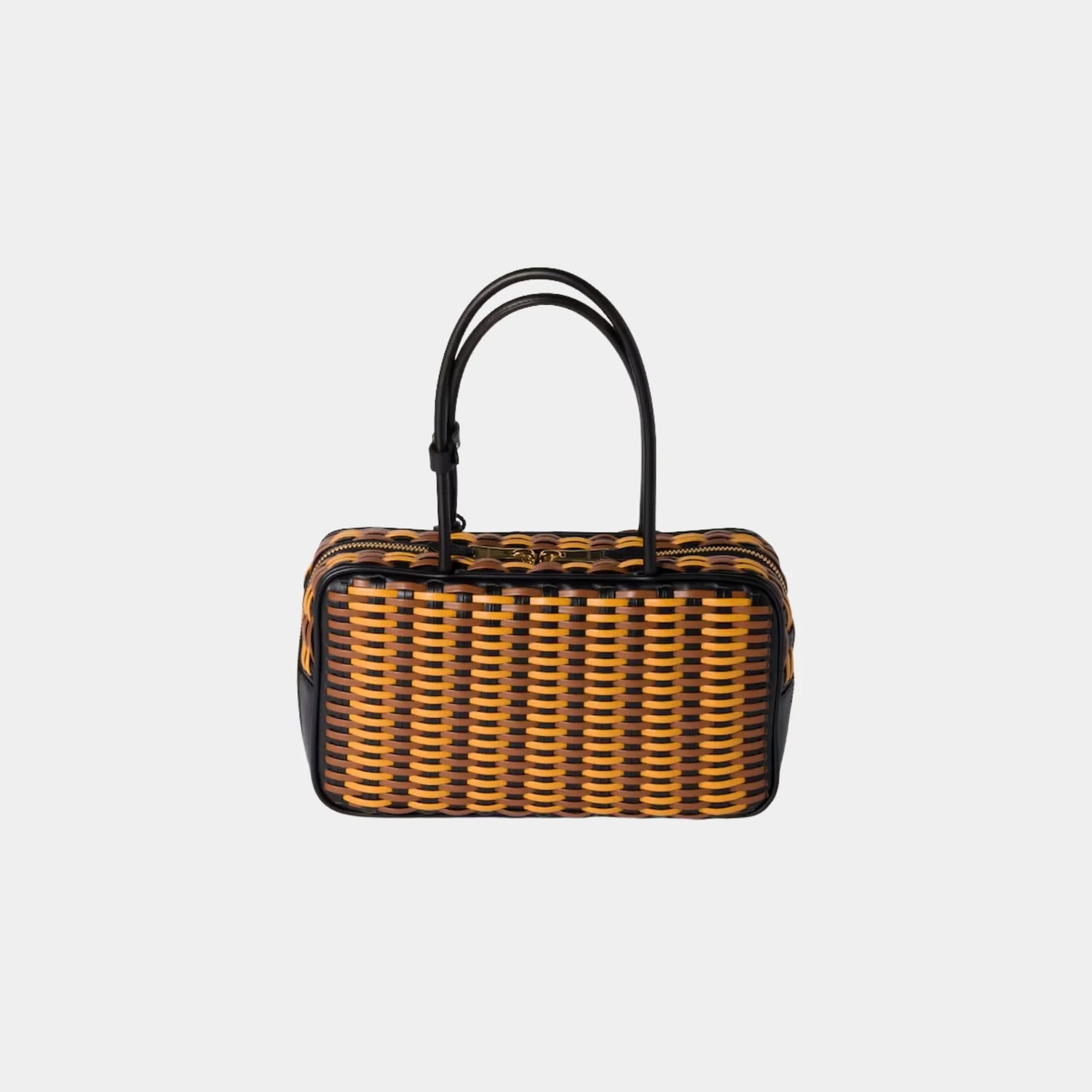 Miu Miu Beau Calfskin Leather Bag in Woven Pattern, Black, Cognac, Ochre, Back