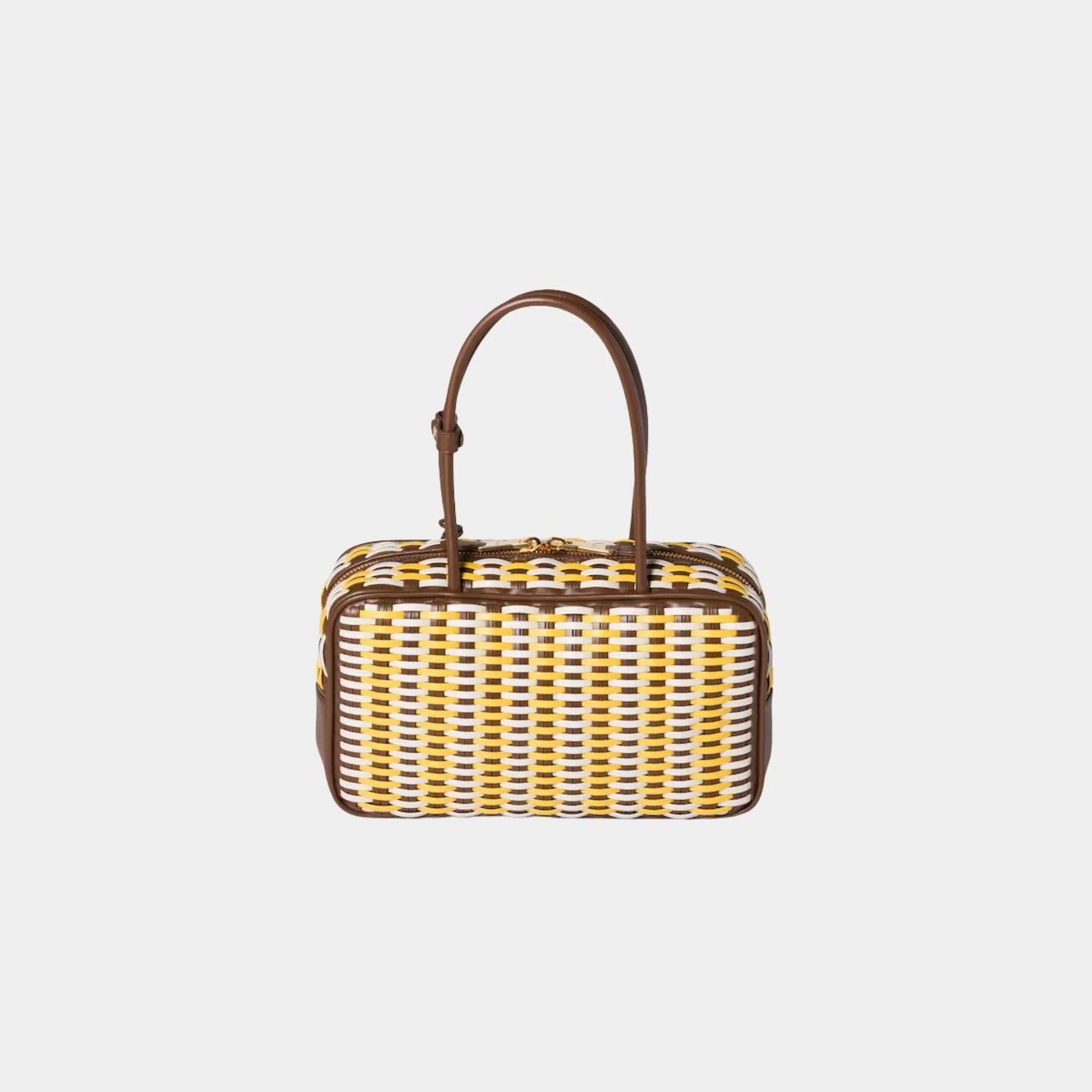 Miu Miu Beau Calfskin Leather Bag in Woven Pattern, Maple, Sunny Yellow, Chalk White, Back
