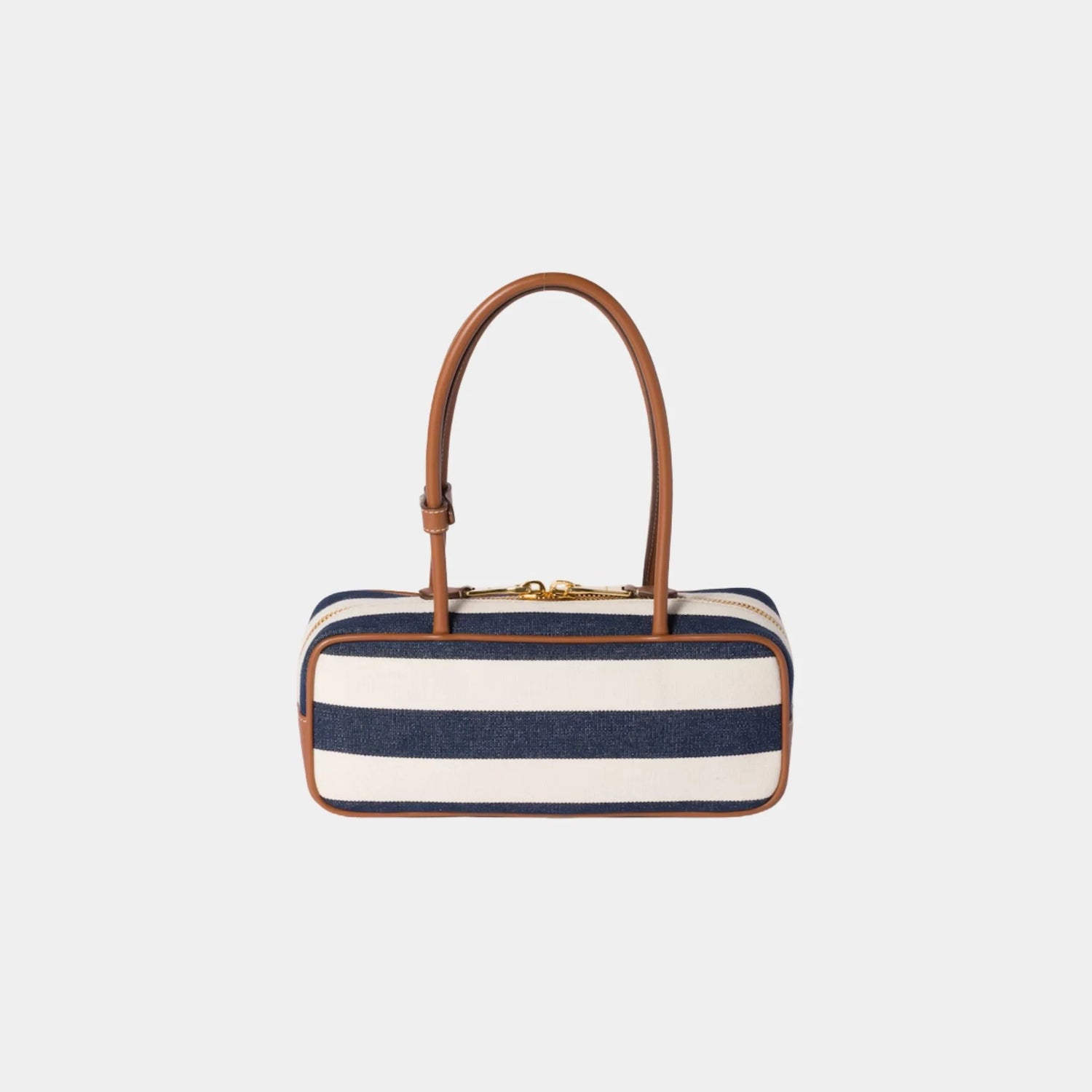 Miu Miu Beau Canvas and Leather Bag with Stripe Motif, Blue, Beige, Back