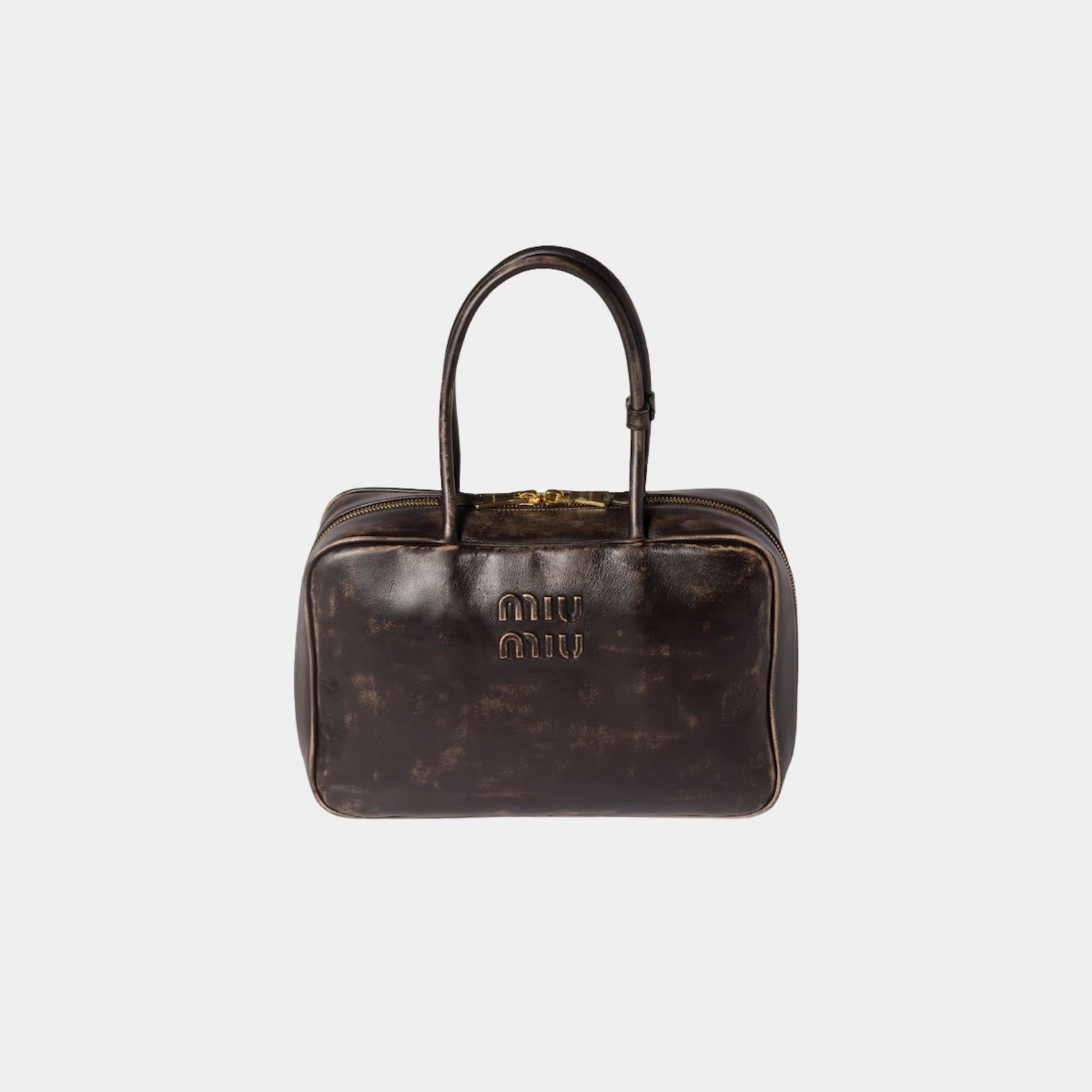 Miu Miu Beau Vintage Effect Nappa Leather Large Bag, Coffee, Front