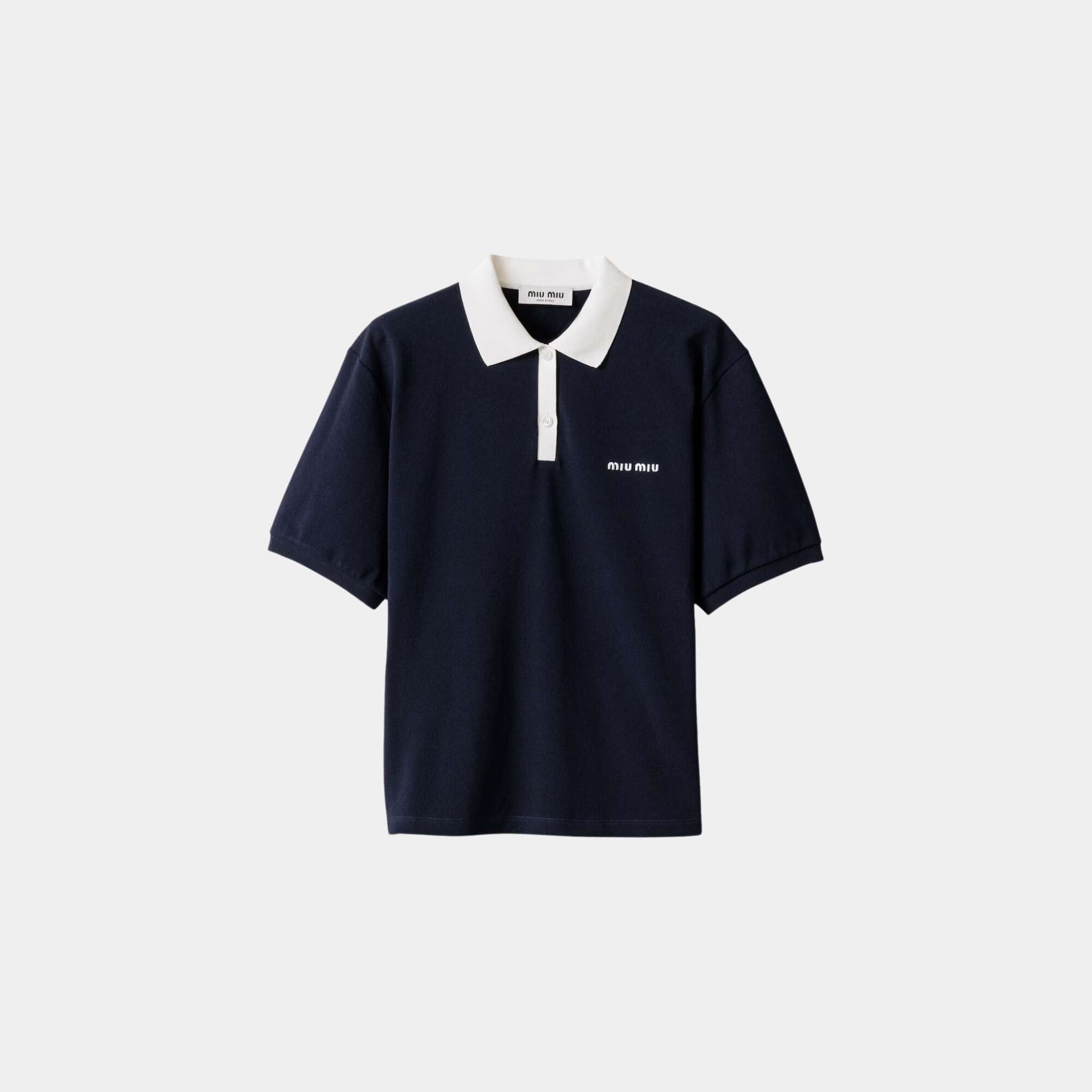 Miu Miu Cotton Piqué Polo Shirt Navy, Front