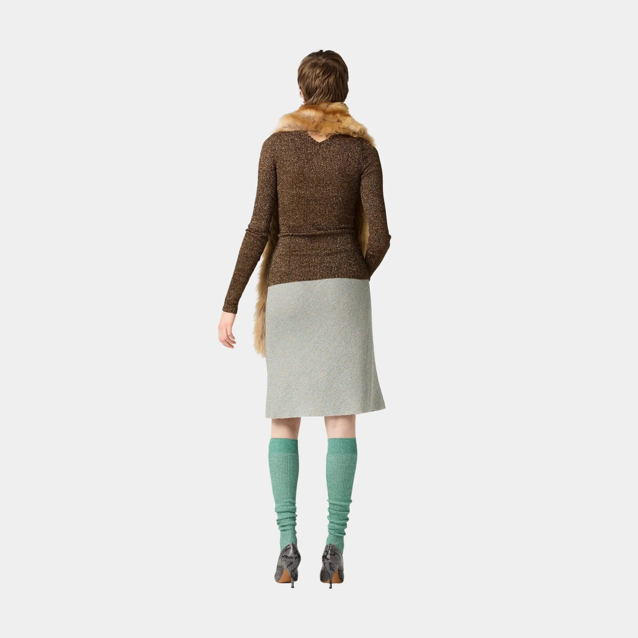 Miu Miu Lamé skirt, Mother of Pearl, Model, Back