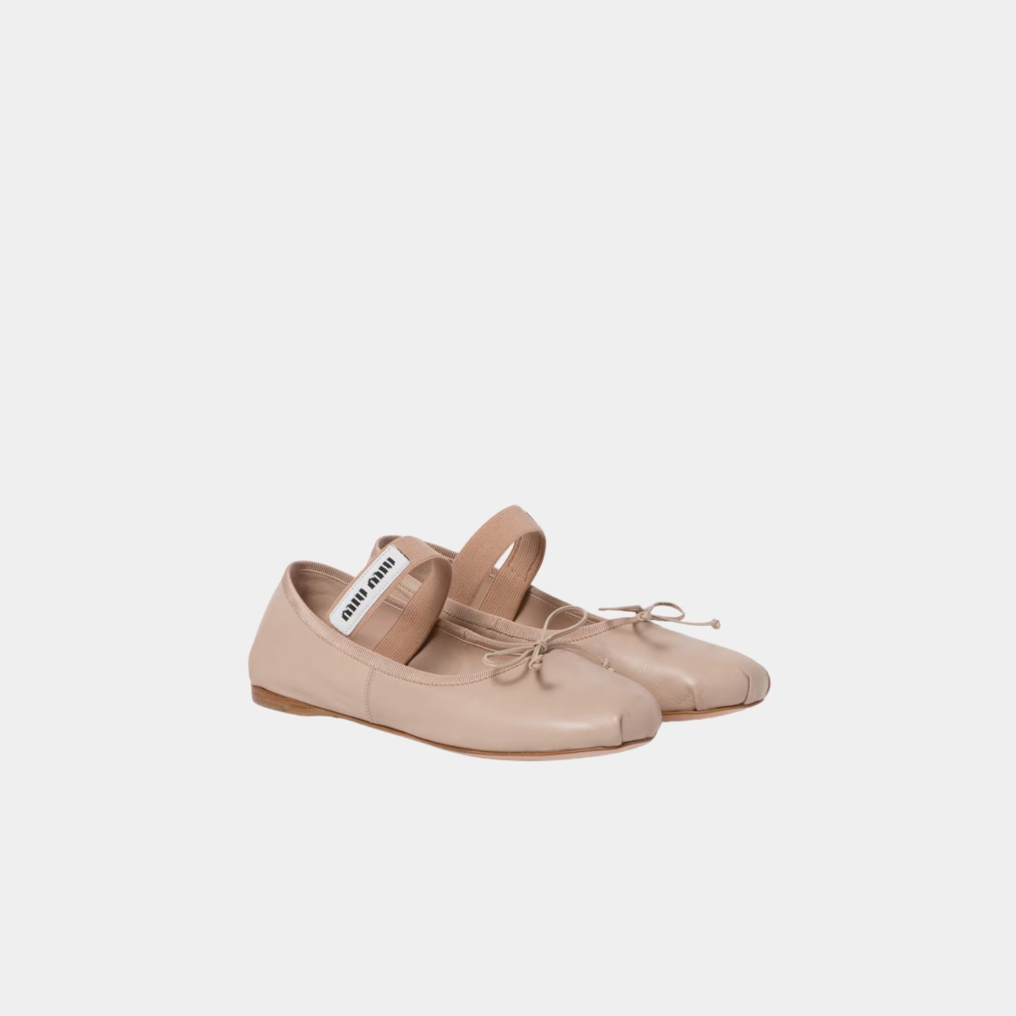 Miu Miu Leather Ballerinas With Removable Elastic, Water Lily, Front