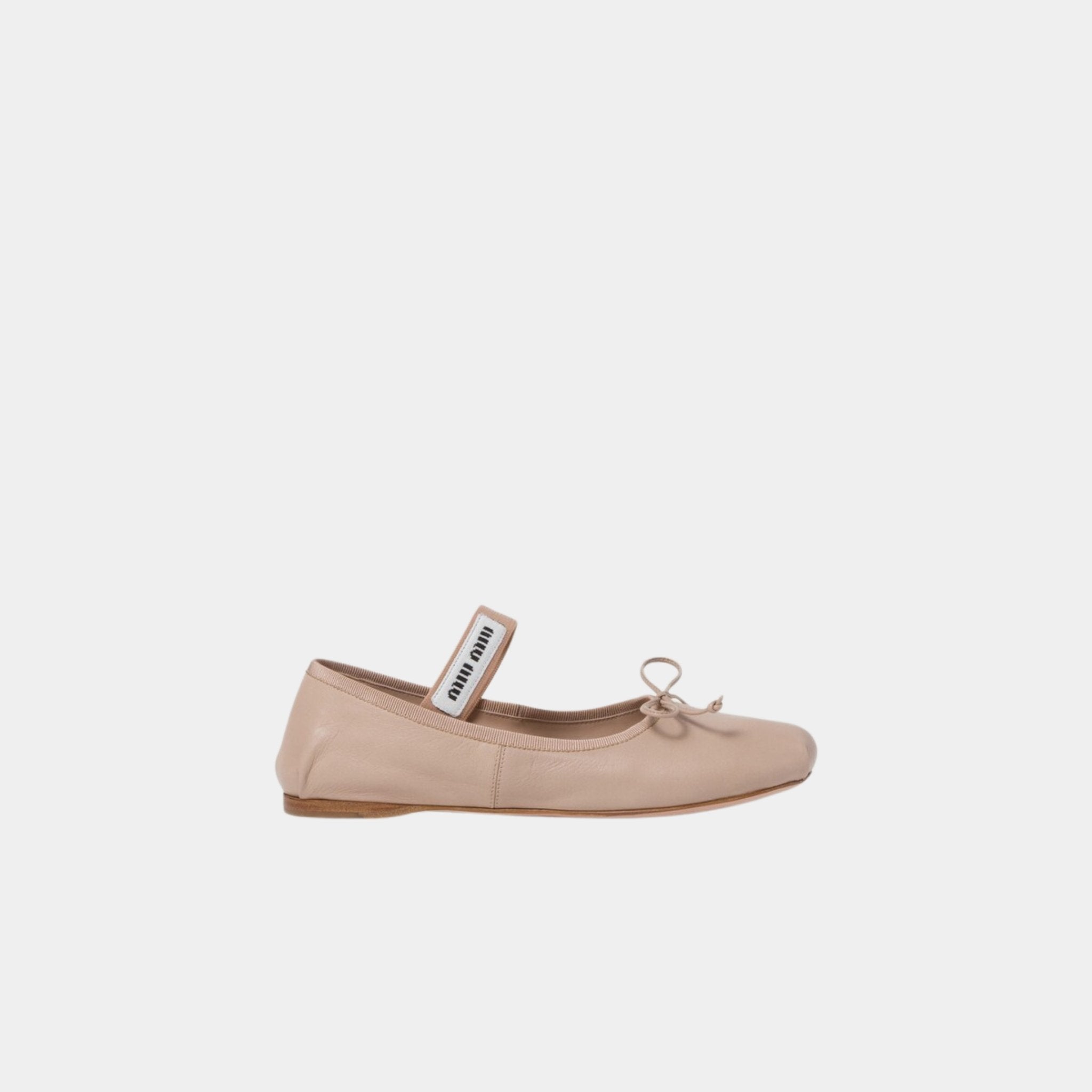 Miu Miu Leather Ballerinas With Removable Elastic, Water Lily, Side