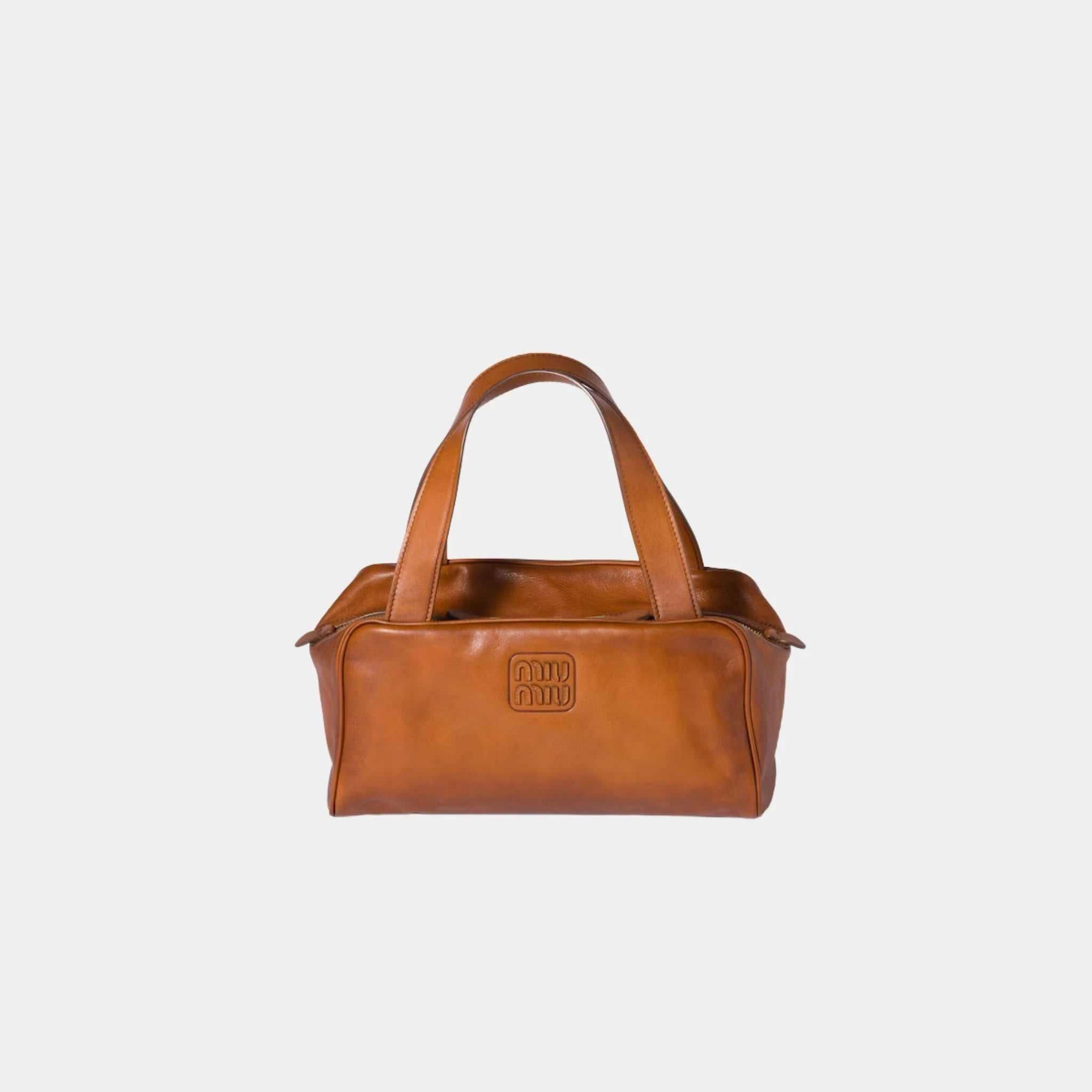 Miu Miu Leather Top-handle Bag Calfskin with Aged Finish, Cognac, Front