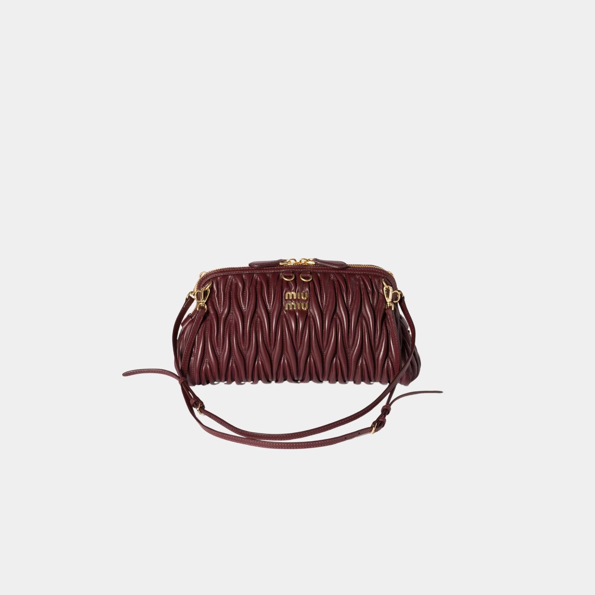 Miu Miu Matelassé Nappa Leather Clutch, Burgundy, Front