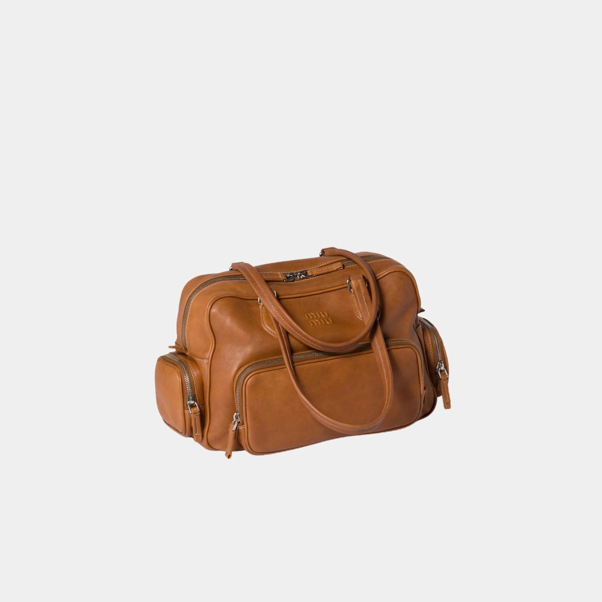 Miu Miu Multi Pocket Top Handle Bag in Nappa Leather, Caramel, Side