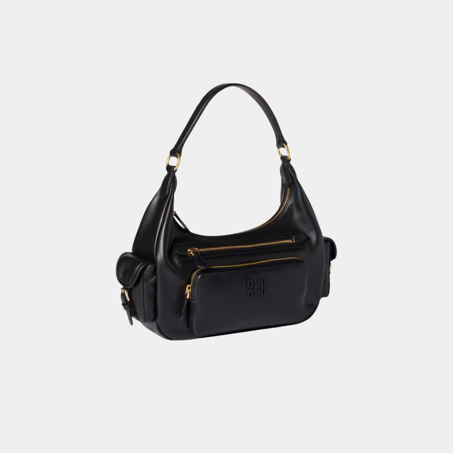 Miu Miu Pocket Calfskin Leather Bag, Black, Side