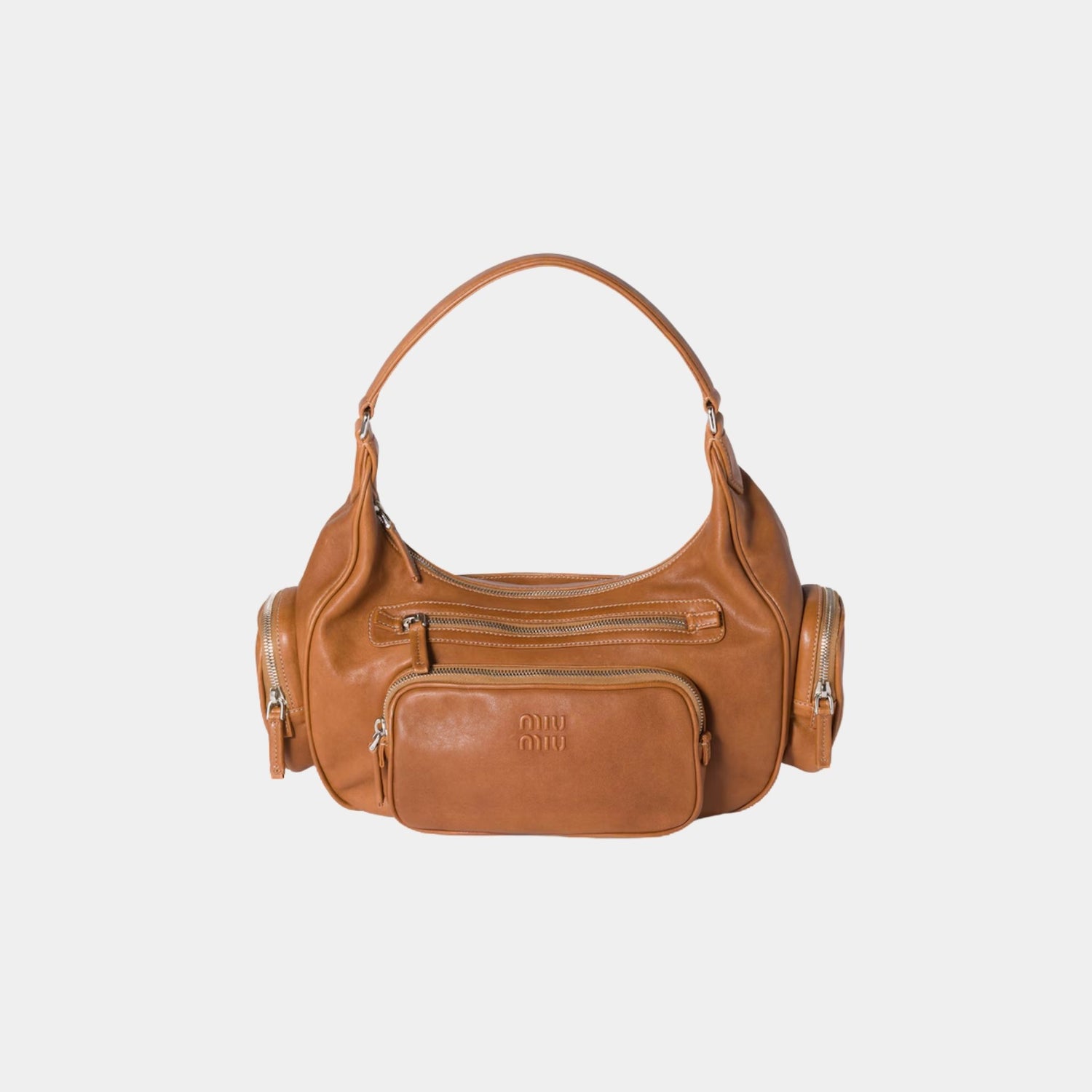 Miu Miu Pocket Nappa Leather Bag, Caramel, Front