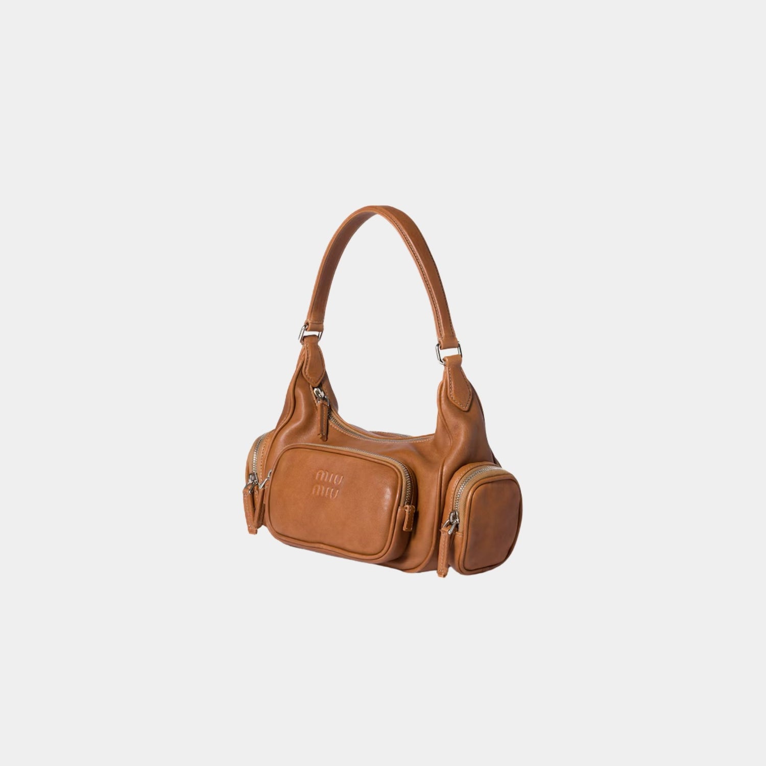 Miu Miu Pocket Nappa Leather Bag in Lambskin, Caramel, Side