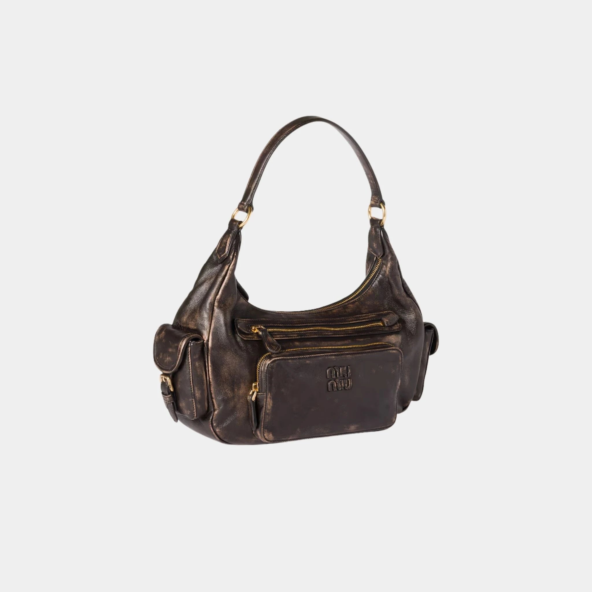 Miu Miu Pocket Soft Aged Nappa Leather Bag, Coffee, Side
