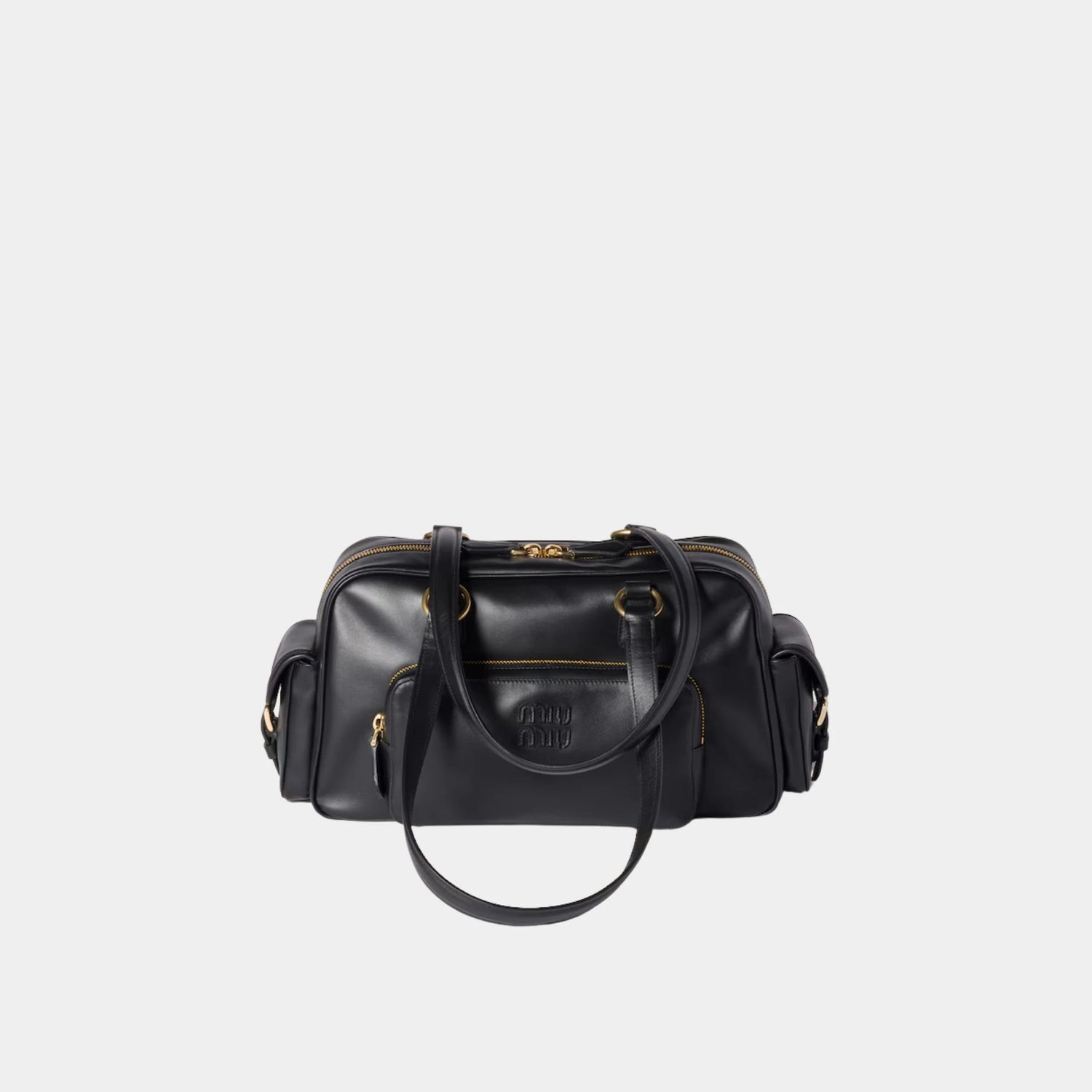 Miu Miu Pocket Top Handle Bag in Nappa Leather, Black, Front