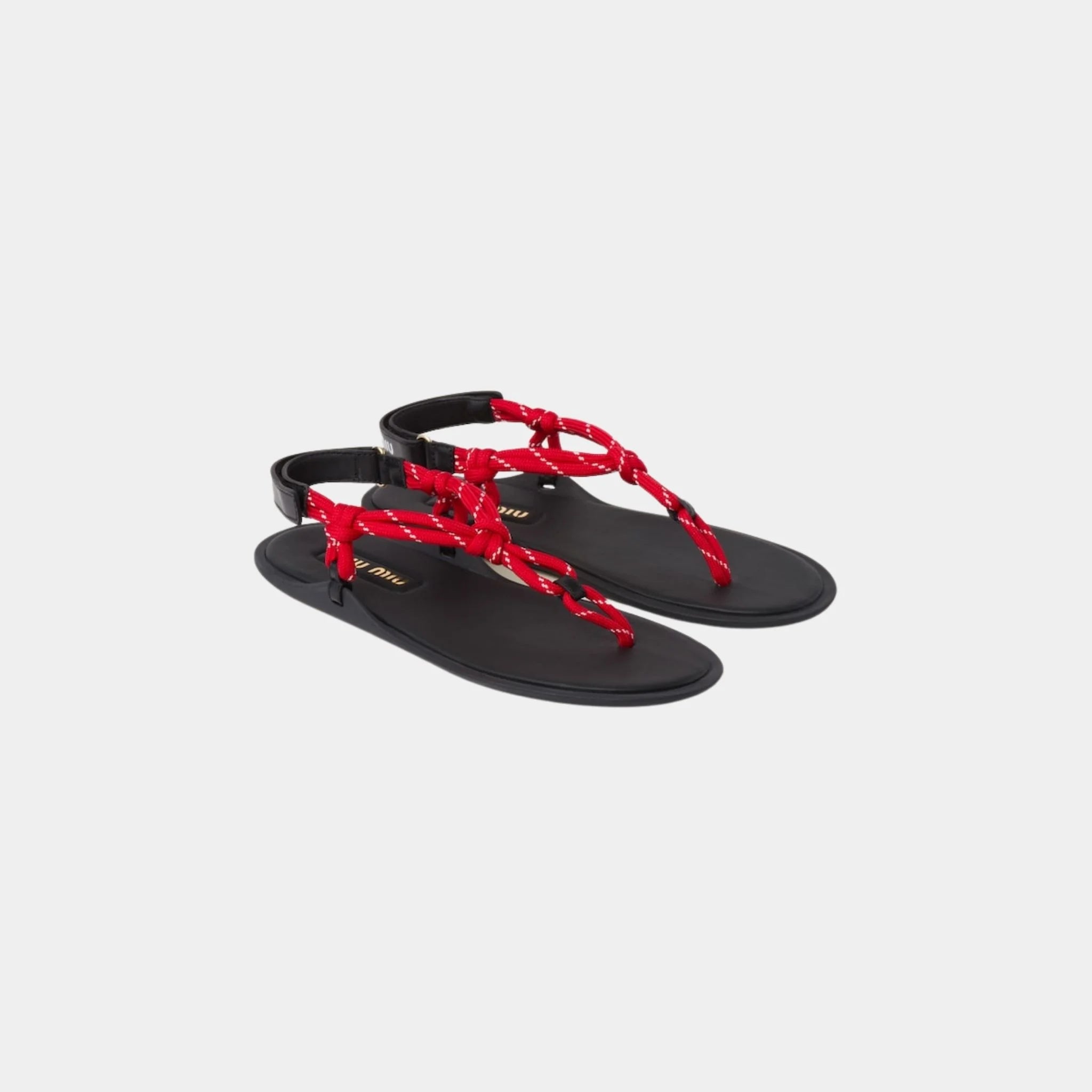 Miu Miu Riviere Cord and Leather Sandals, Red, Front