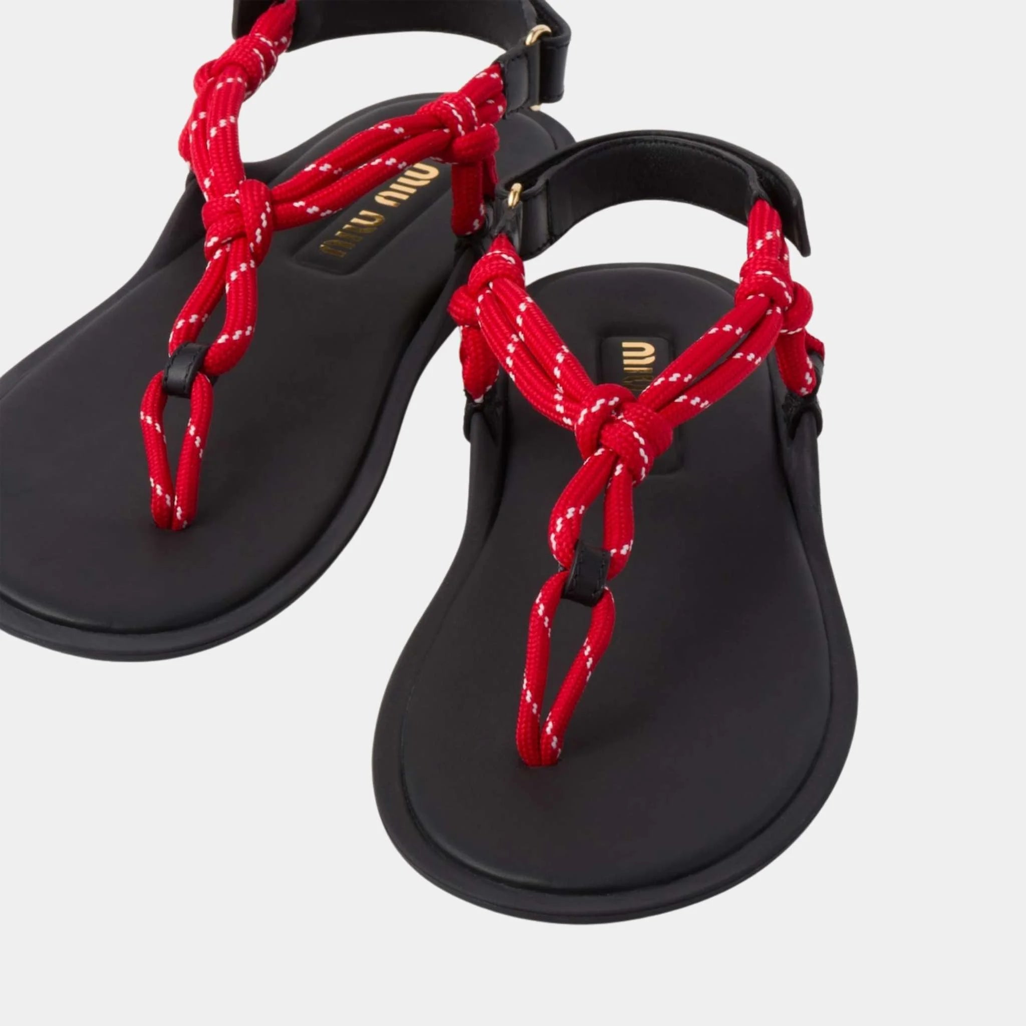 Miu Miu Riviere Cord and Leather Sandals, Red, Top