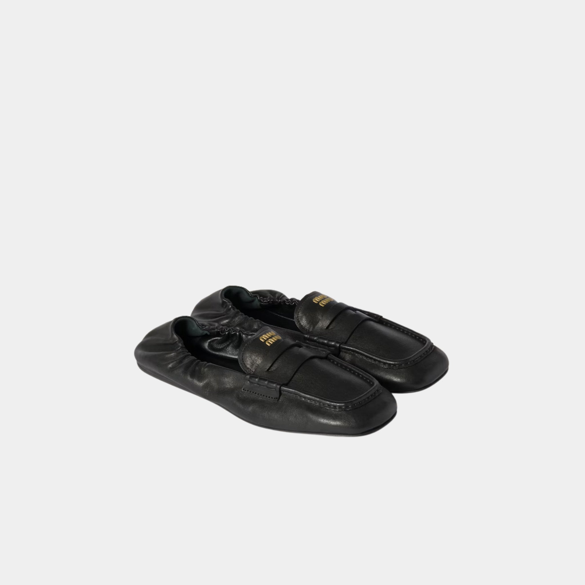 Miu Miu Ruches Nappa Leather Loafers, Black, Front
